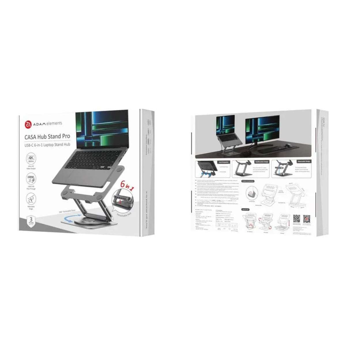 Adam Elements CASA Pro 6-in-1 Type-C Notebook Hub Stand Grey AAPADHUBSTDPGY