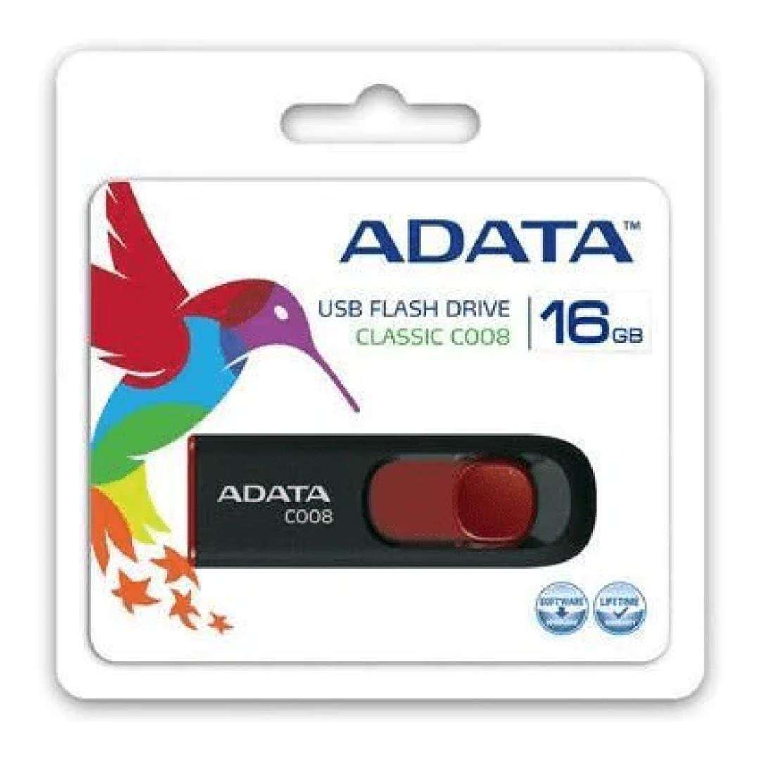 ADATA C008 16GB USB 2.0 Type-A Black and Red USB Flash Drive AC008-16G-RKD