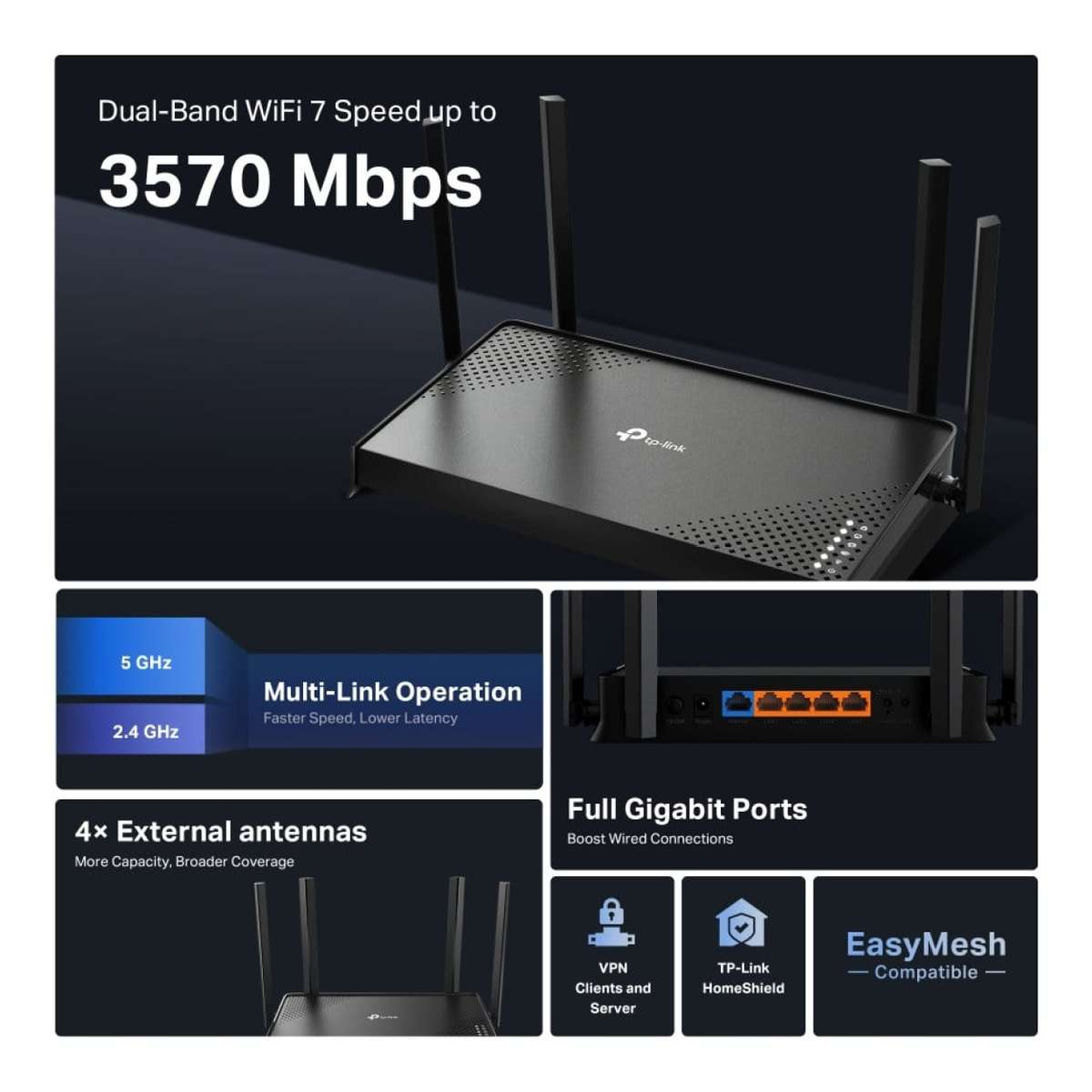 TP-Link Archer BE220 Dual-band Wireless Router Black