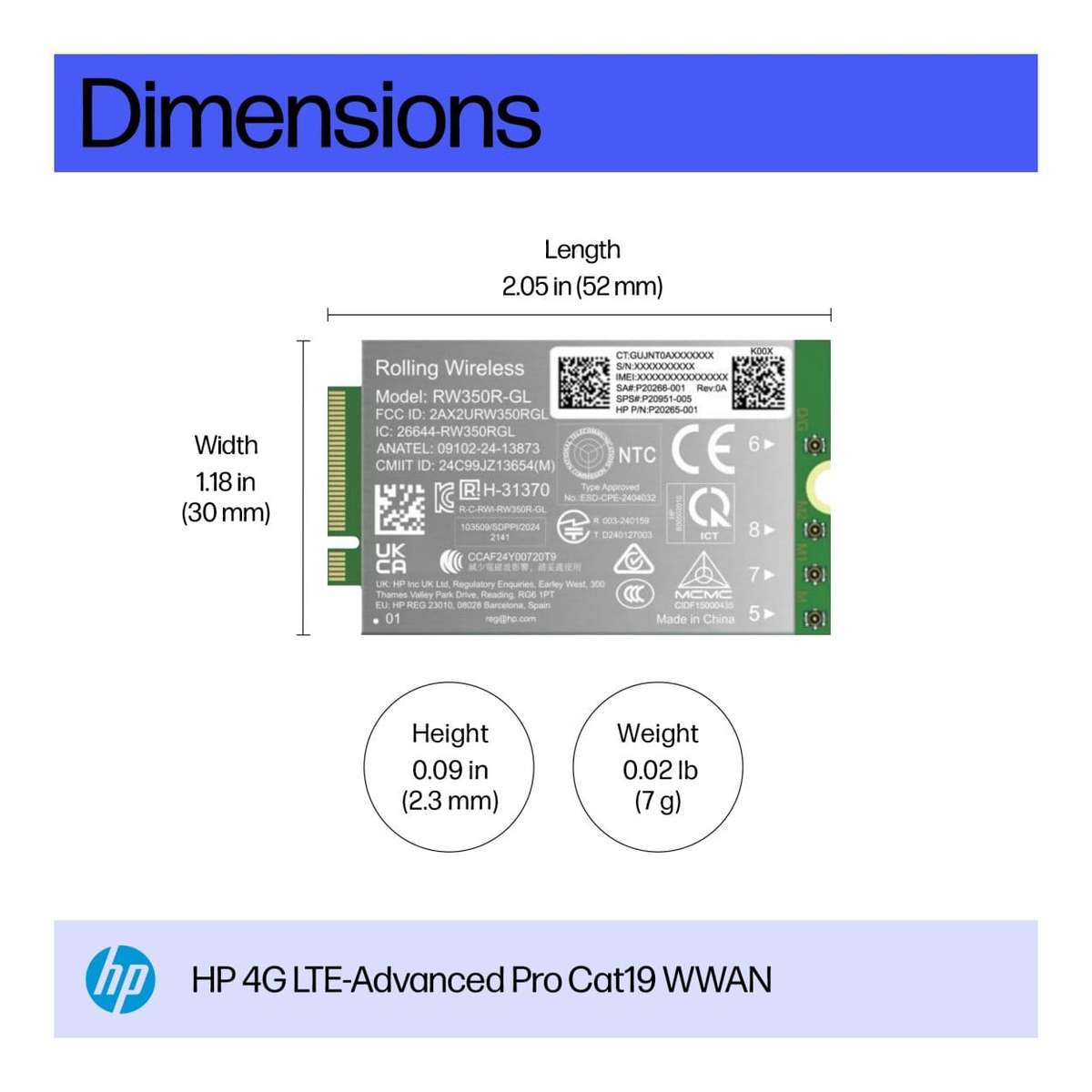 HP 4G LTE-Advanced Pro Cat19 WWAN Interface Card B8BD3AA