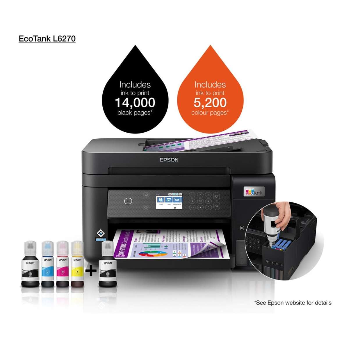 Epson Ecotank L6370 A4 Colour Multifunctional Inkjet Printer C11CL43405
