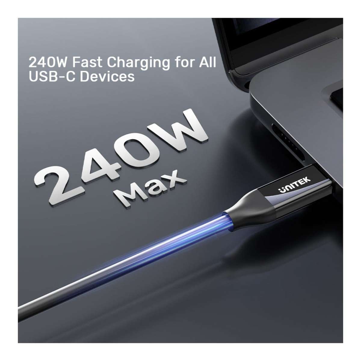 Unitek 2m 40GBPS 240W USB4 USB-C Cable C14100ABK01-2M