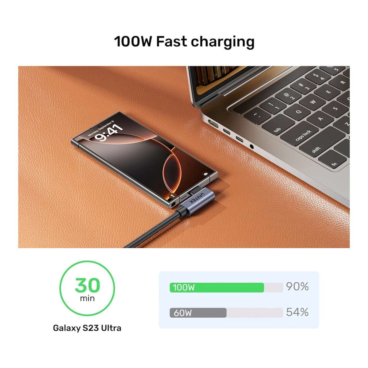 Unitek 50cm PD 100W USB-C Right Angle Cable C14147ABK01-0.5M