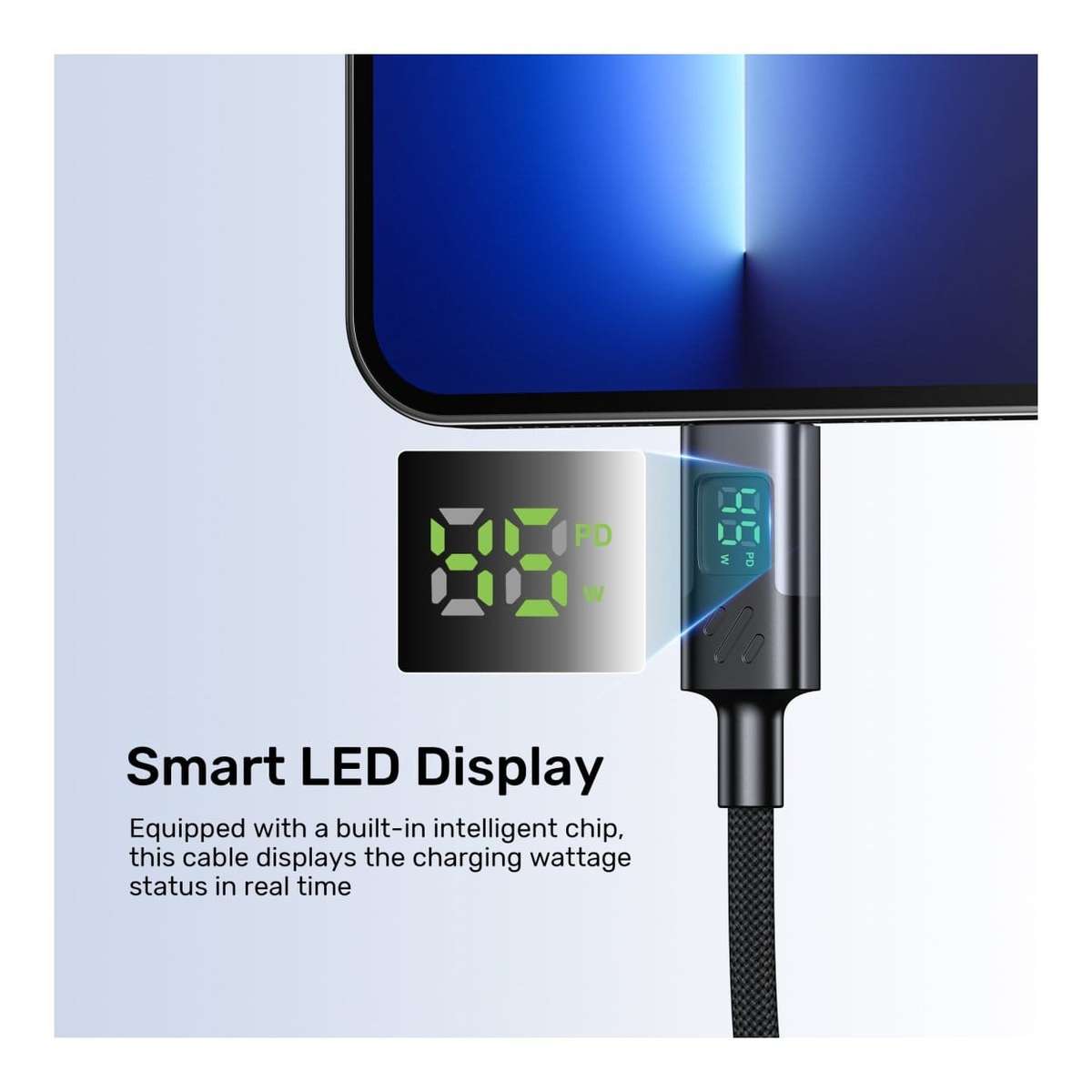 Unitek 60W Type-C Male to Male Charging Cable 2m with LED Display C14158ABK-2M