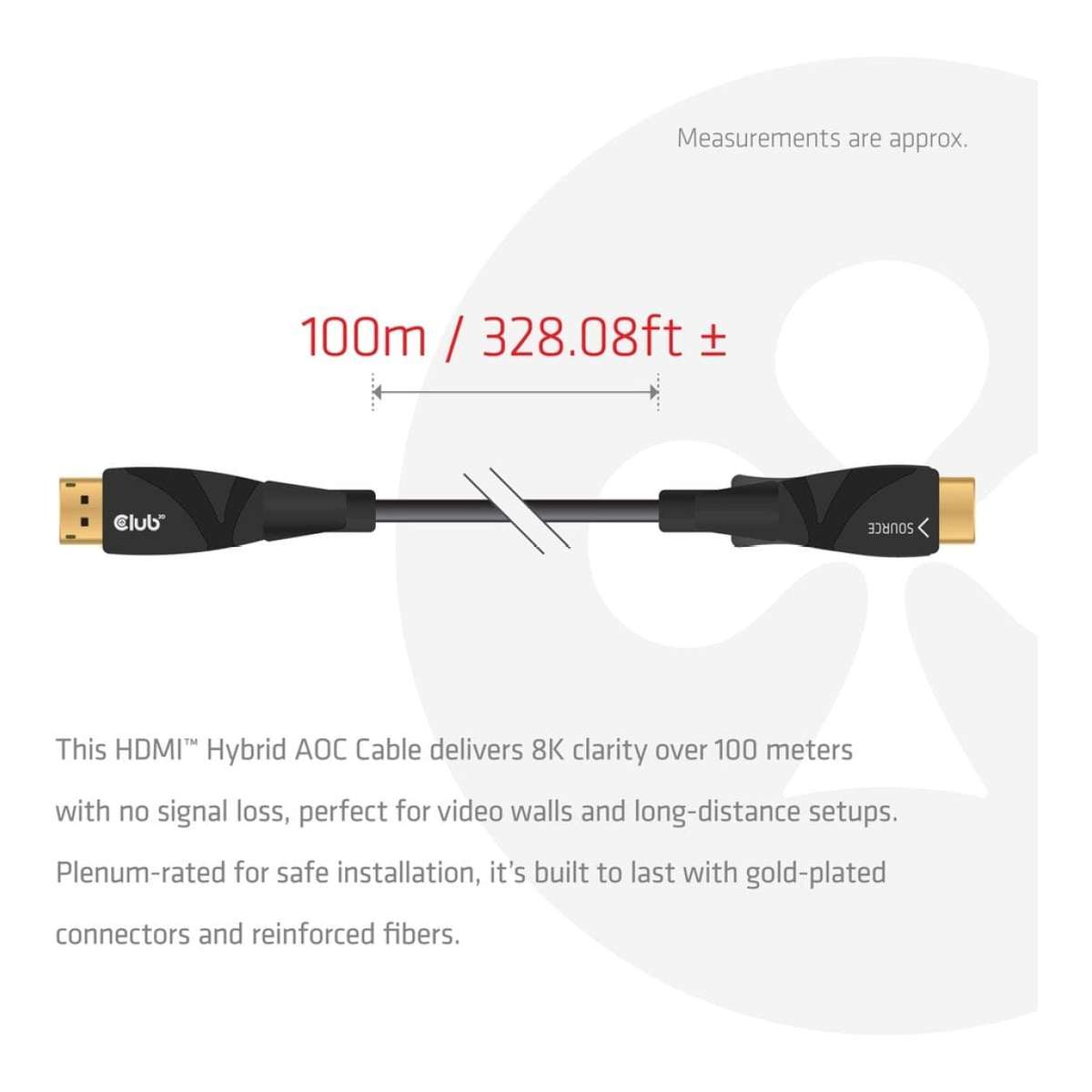 Club 3D 100m 4K 120HZ/8K 60HZ Ultra Uni-Direct AOC Cable Black CAC-1394