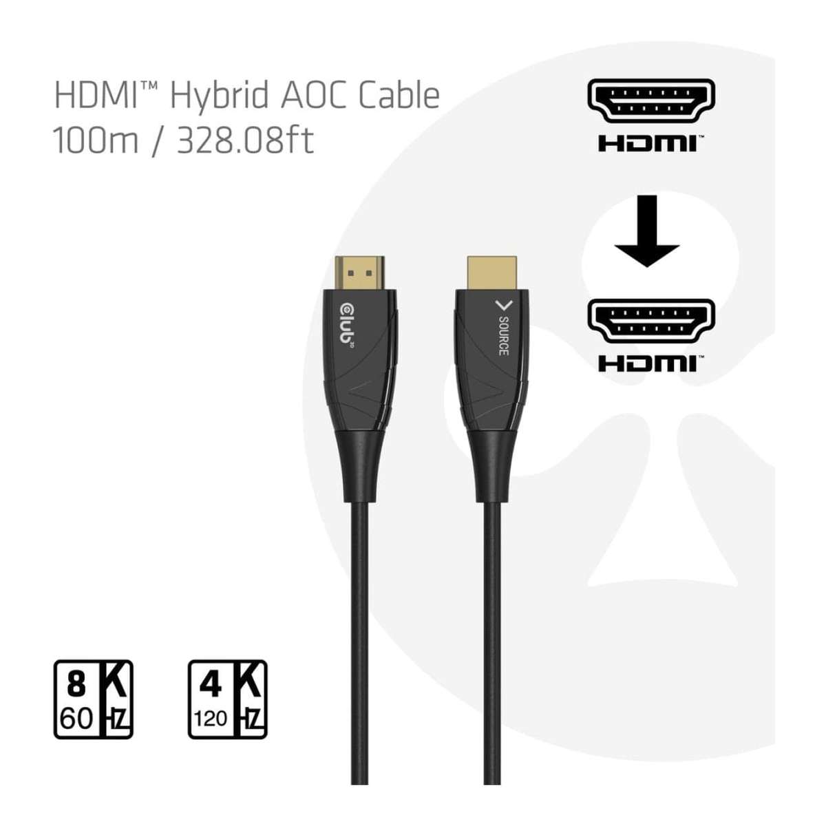 Club 3D 100m 4K 120HZ/8K 60HZ Ultra Uni-Direct AOC Cable Black CAC-1394