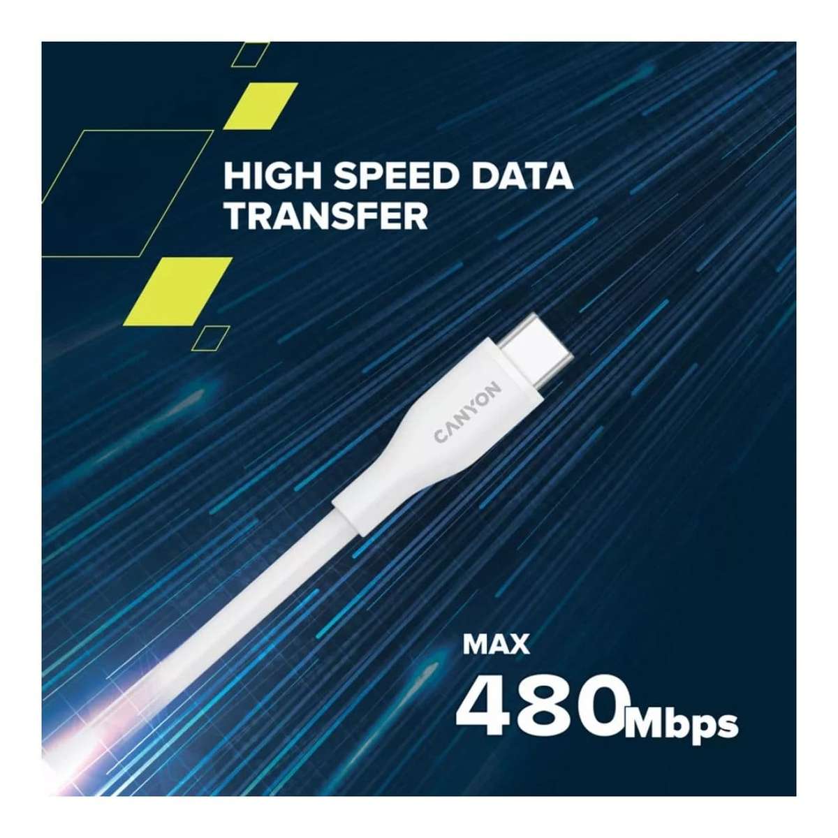 Canyon 60W Type-C Male to Male Silicon Cable 1m White CNS-CC60SC10W
