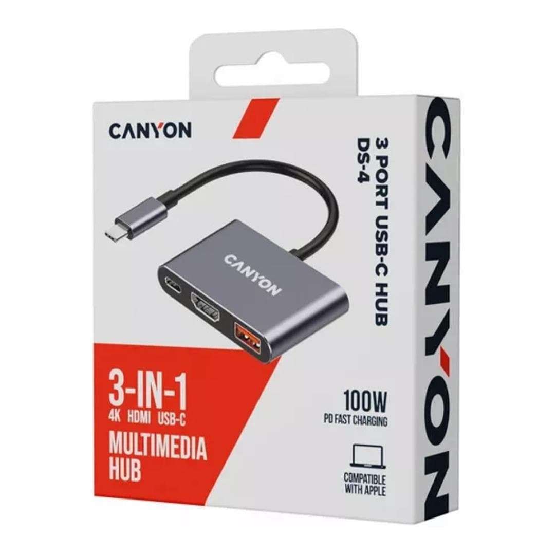 Canyon DS-4 3-in-1 Type-C Hub Grey CNS-TDS4