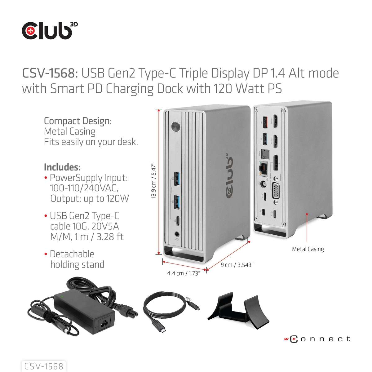 Club 3D Gen2 Type-C with Smart PD Charging Dock Station CSV-1568