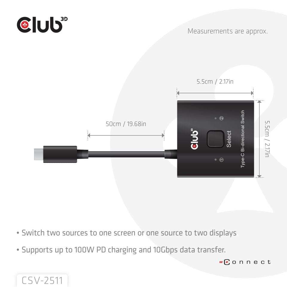 Club 3D USB-C Bi-Directional Video Data and PD Switch CSV-2511