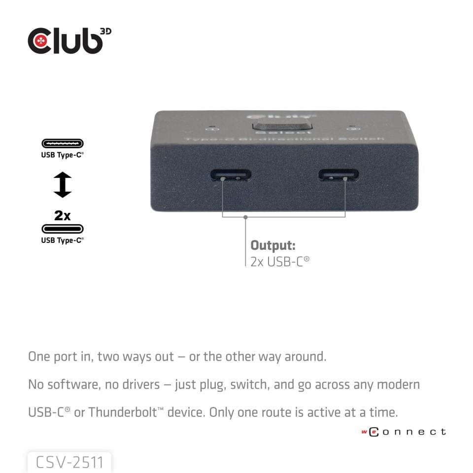 Club 3D USB-C Bi-Directional Video Data and PD Switch CSV-2511