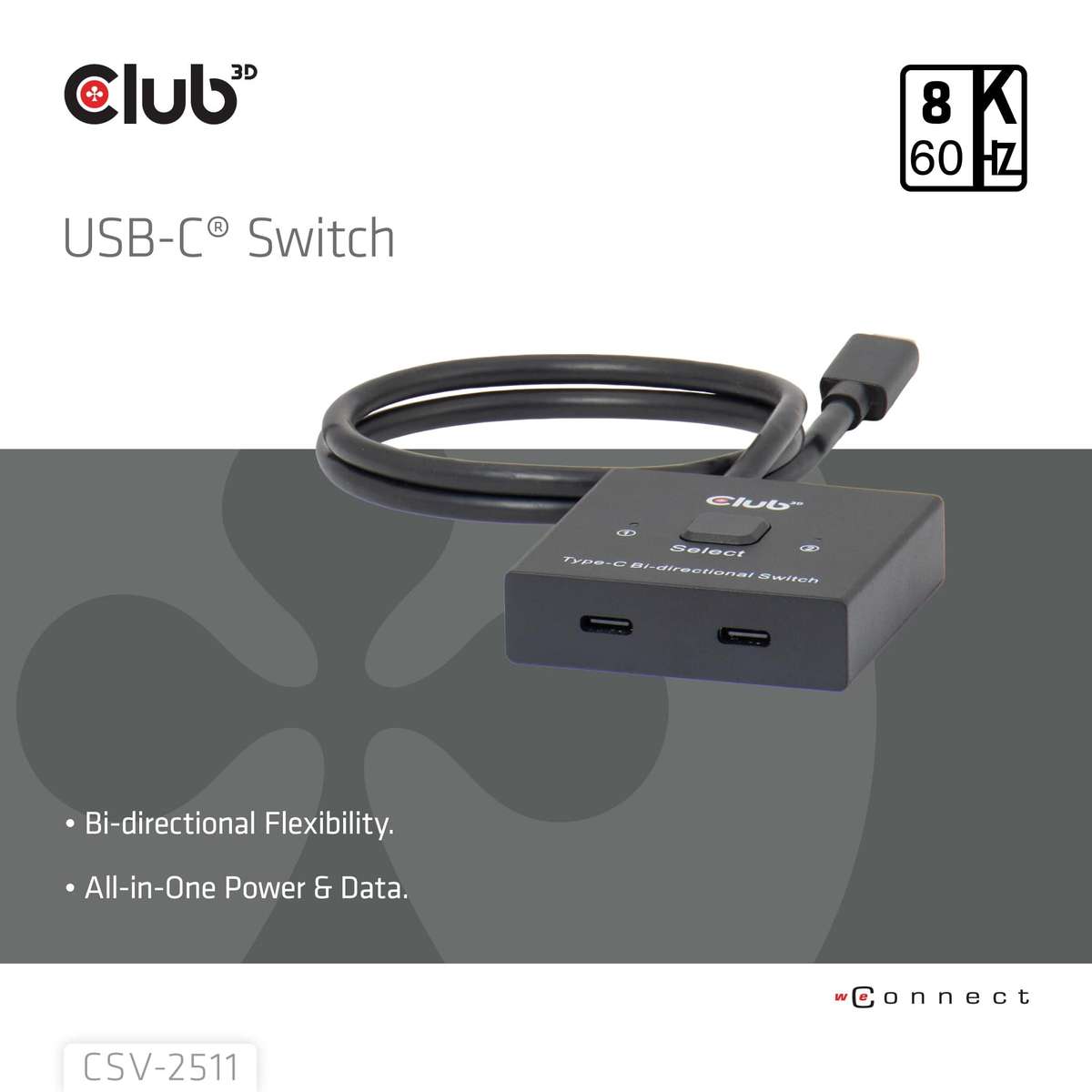 Club 3D USB-C Bi-Directional Video Data and PD Switch CSV-2511