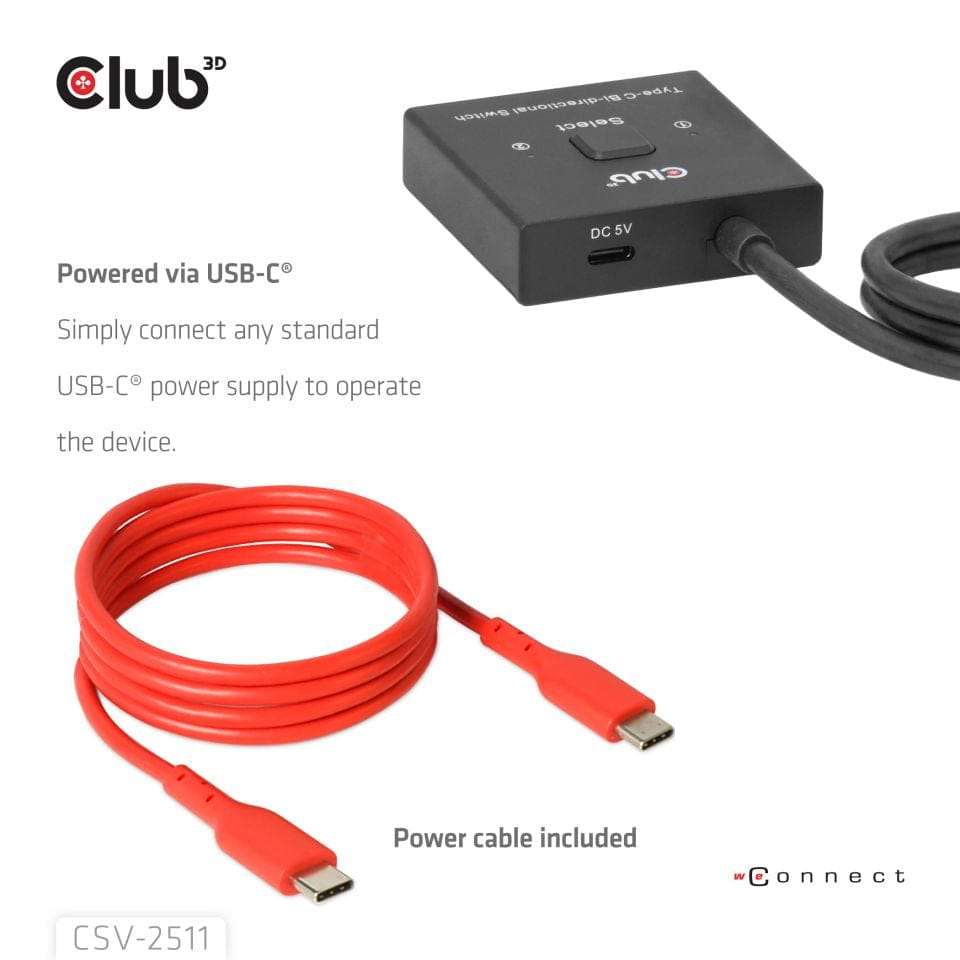 Club 3D USB-C Bi-Directional Video Data and PD Switch CSV-2511