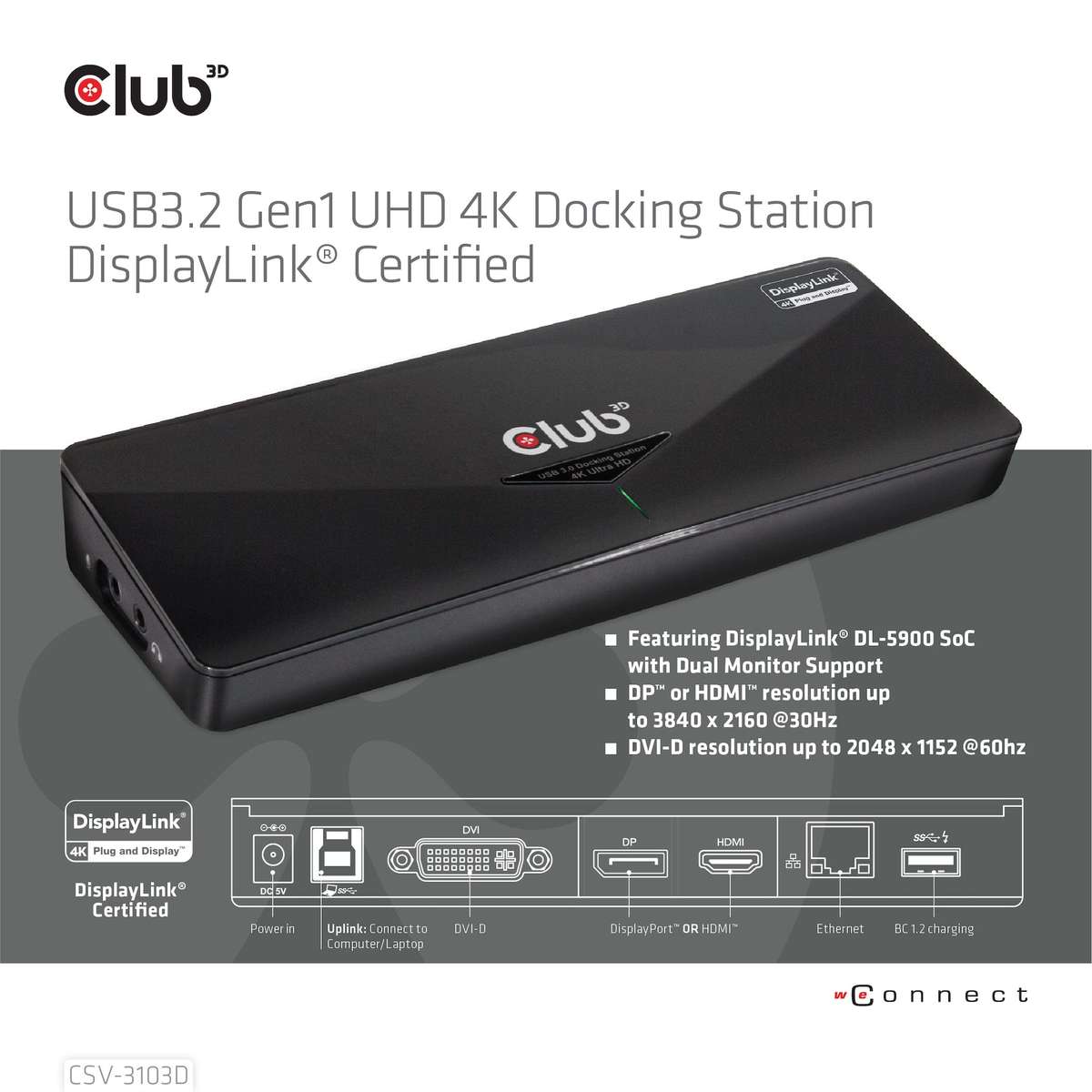 Club 3D USB 3.2 Gen1 4K Docking Station CSV-3103D