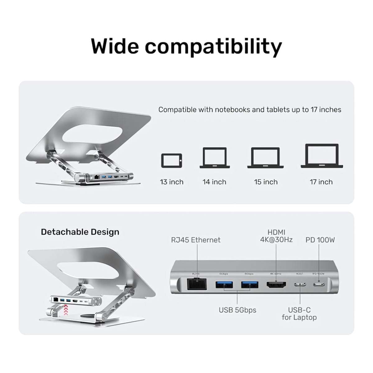 Unitek D1109B01 Notebook Stand with Detachable USB-C Hub