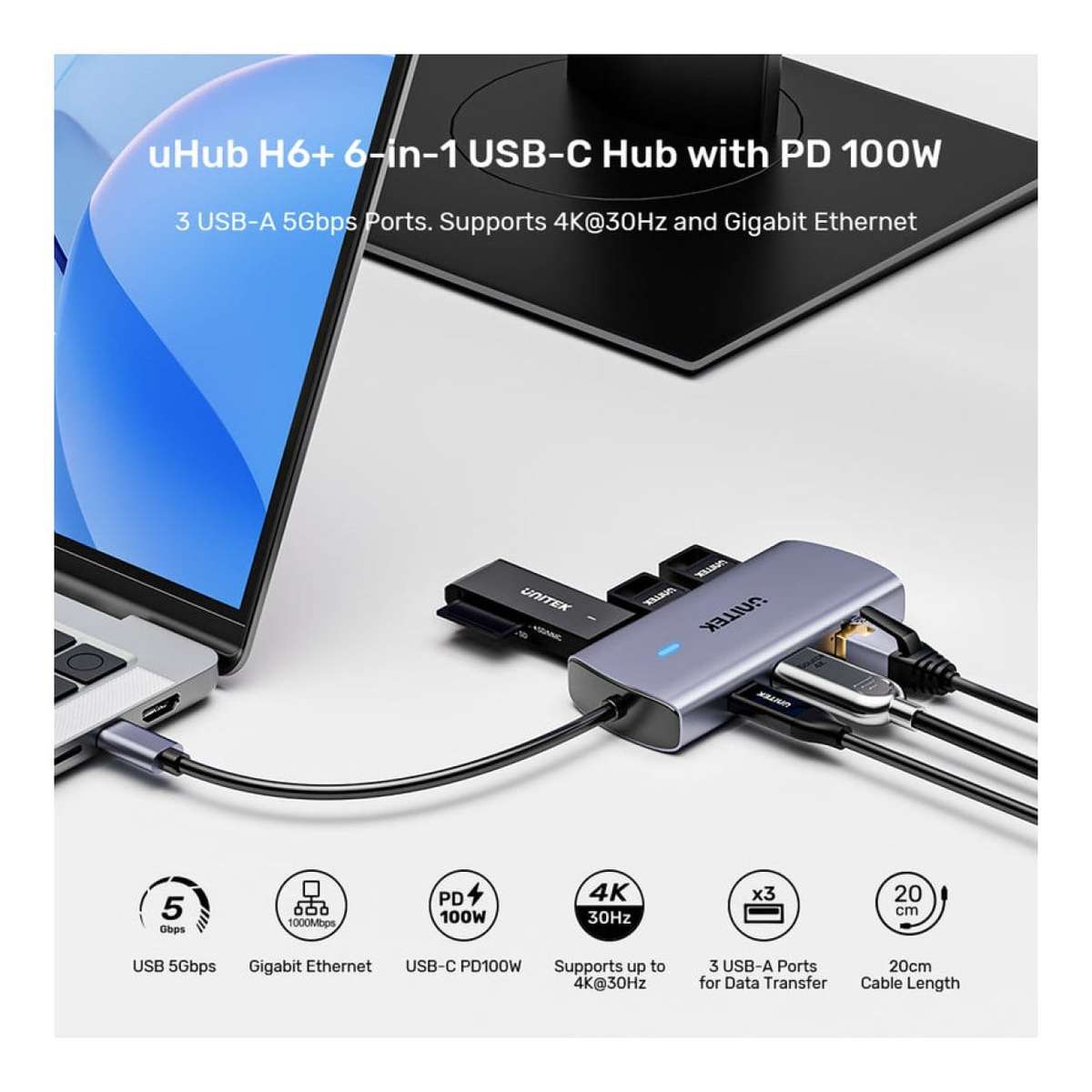 Unitek uHub H6+ 100W 6-in-1 Type-C Hub D1113C