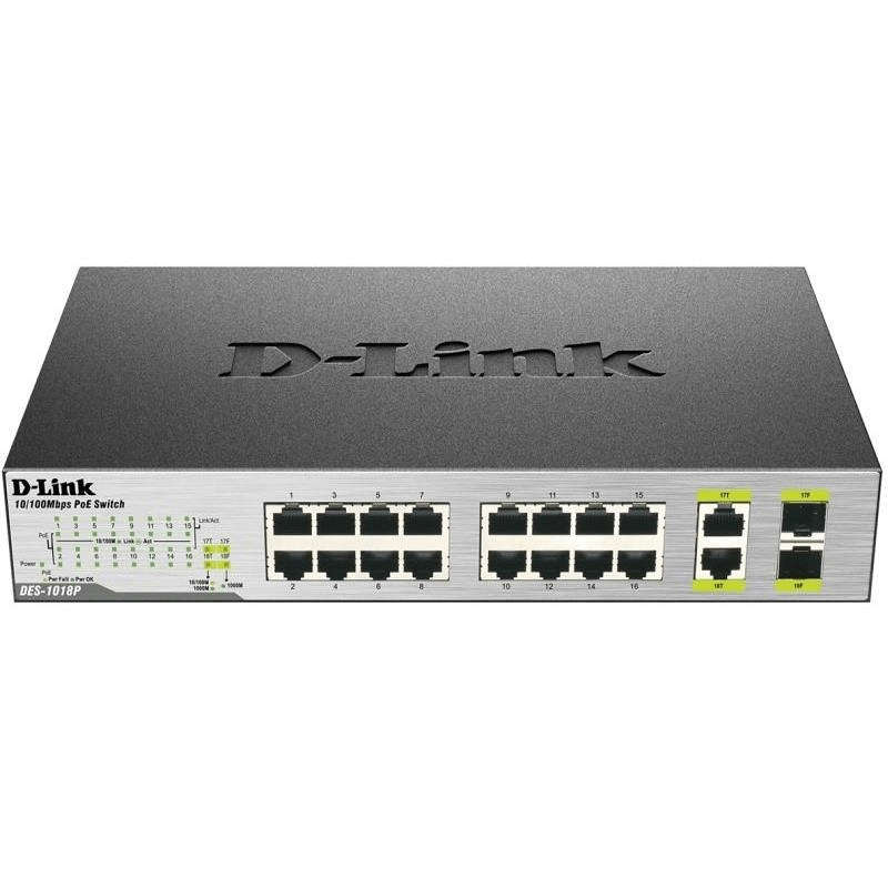 D-Link DES-1018P L2 Fast Ethernet 10/100 PoE Unmanaged Network Switch DES-1018P