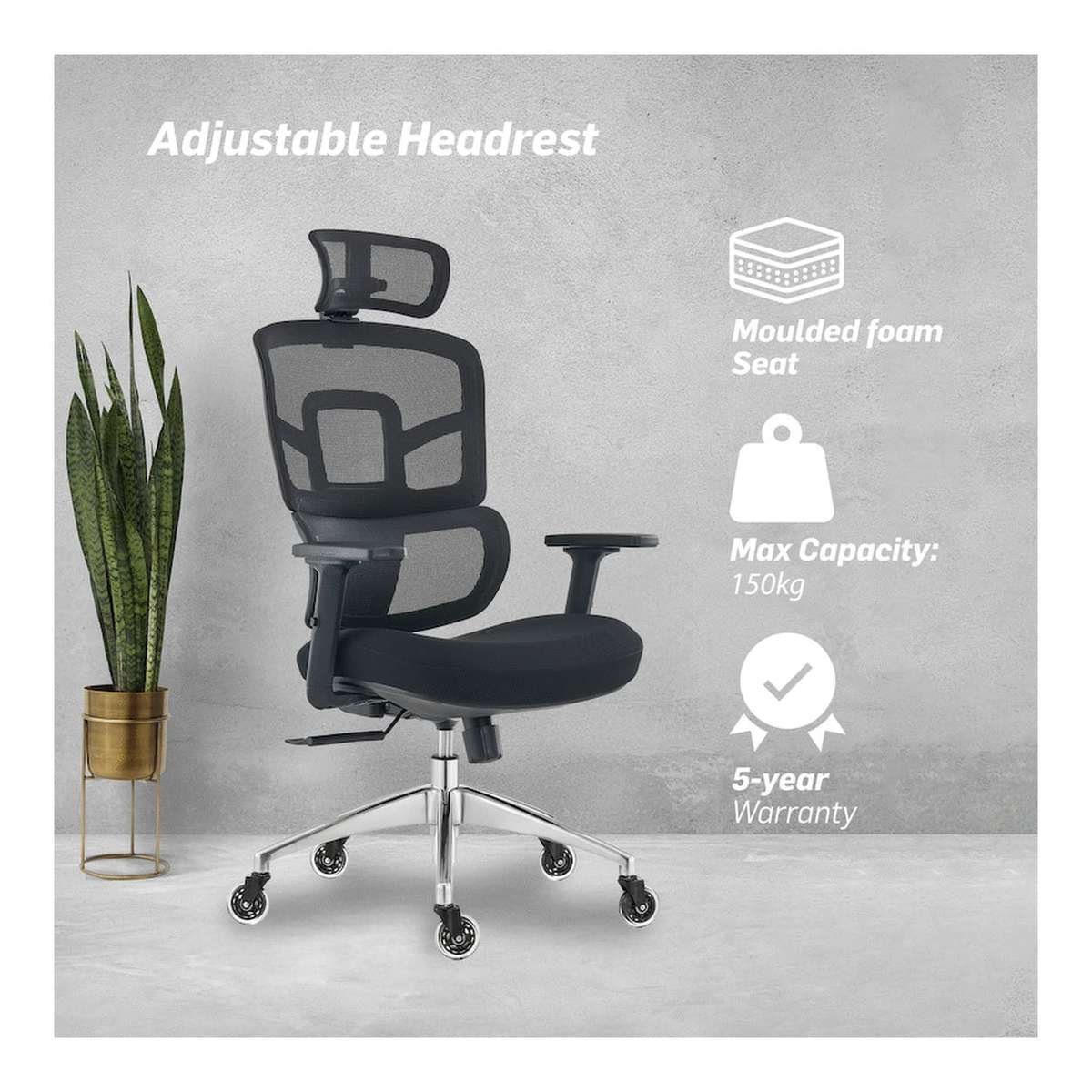 Everfurn Premium Graphite Ergo High Back Chair Black FD-OC-HB-70-BLK