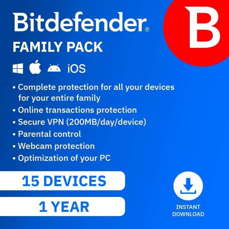 Bitdefender Family Pack 15 Device 1-Year Subscription Download