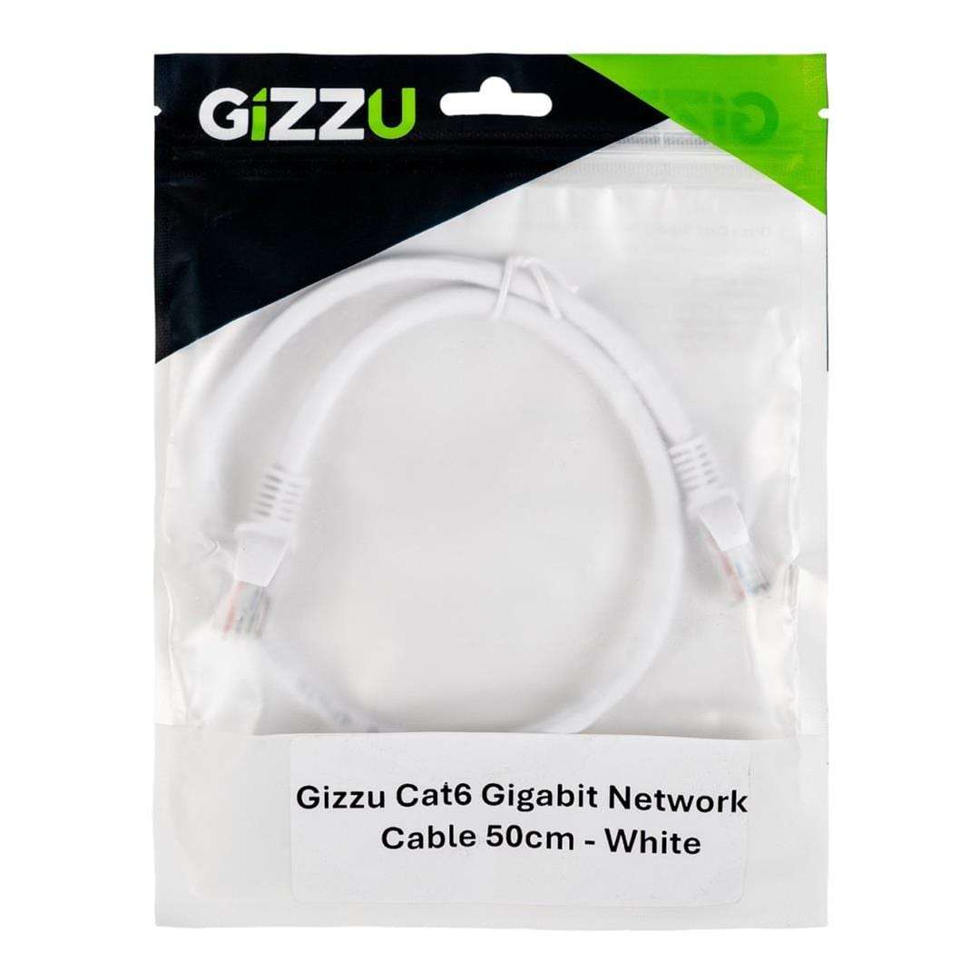 Gizzu CAT6 UTP Fly Lead RJ45 Ethernet Network Cable 50cm White GCPCAT6005-WH