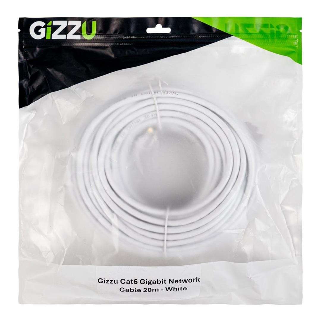 Gizzu CAT6 UTP Fly Lead RJ45 Ethernet Network Cable 20m White GCPCAT6200-WH
