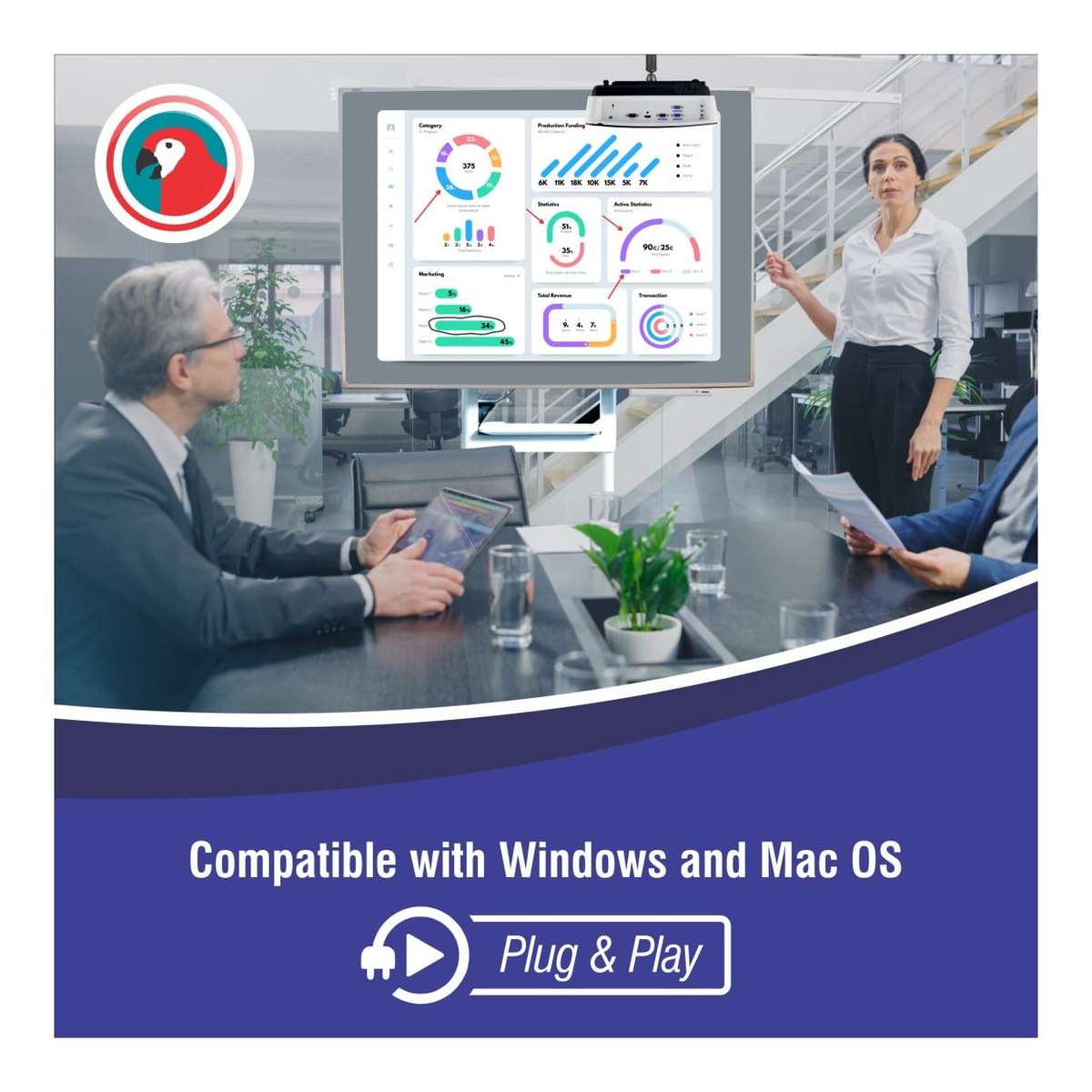 Parrot 78-inch Multi Touch Interactive Whiteboard HV-1683A