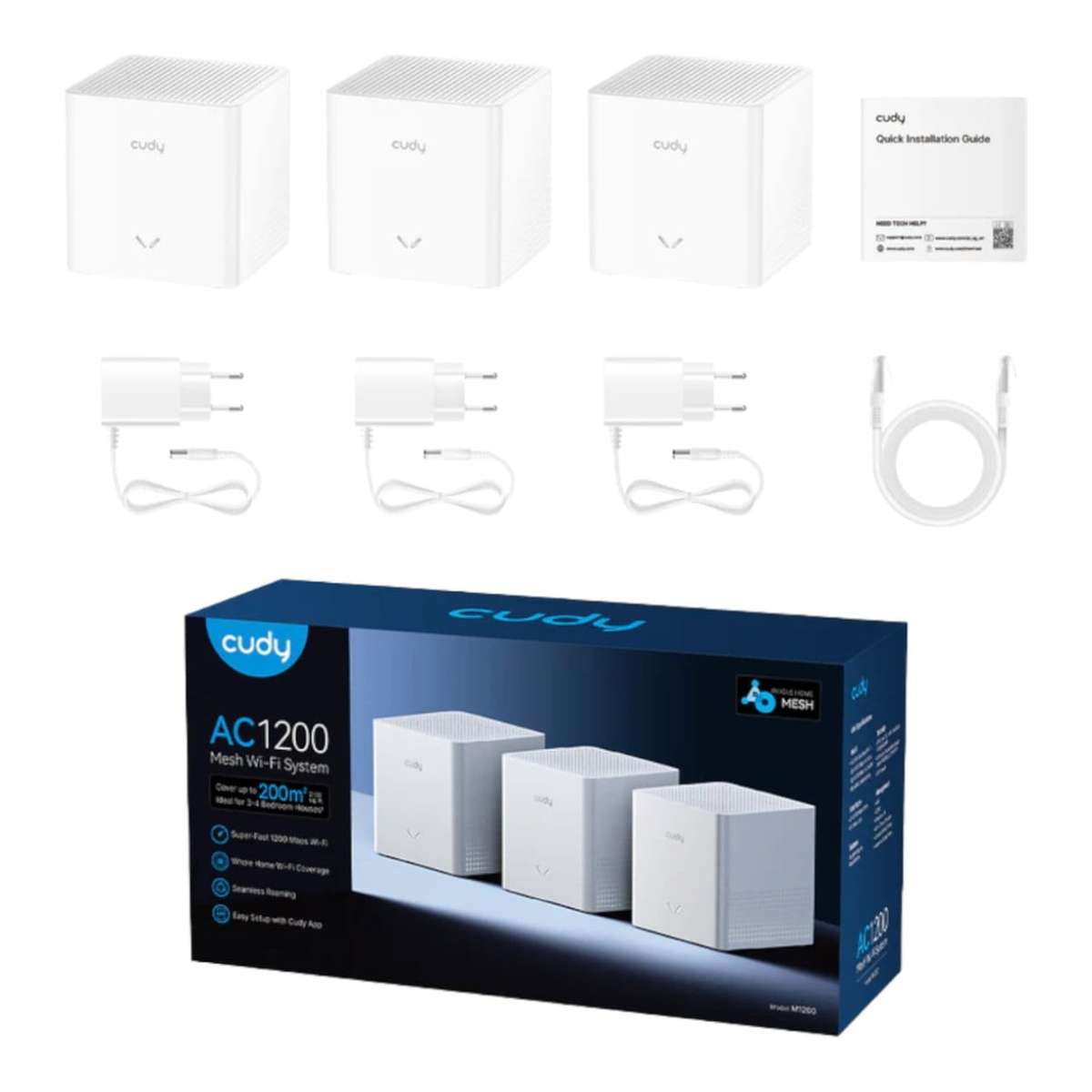 Cudy M1200 V2 AC1200 Whole-home Mesh Wi-Fi System 3-pack M1200(3-pack) V2