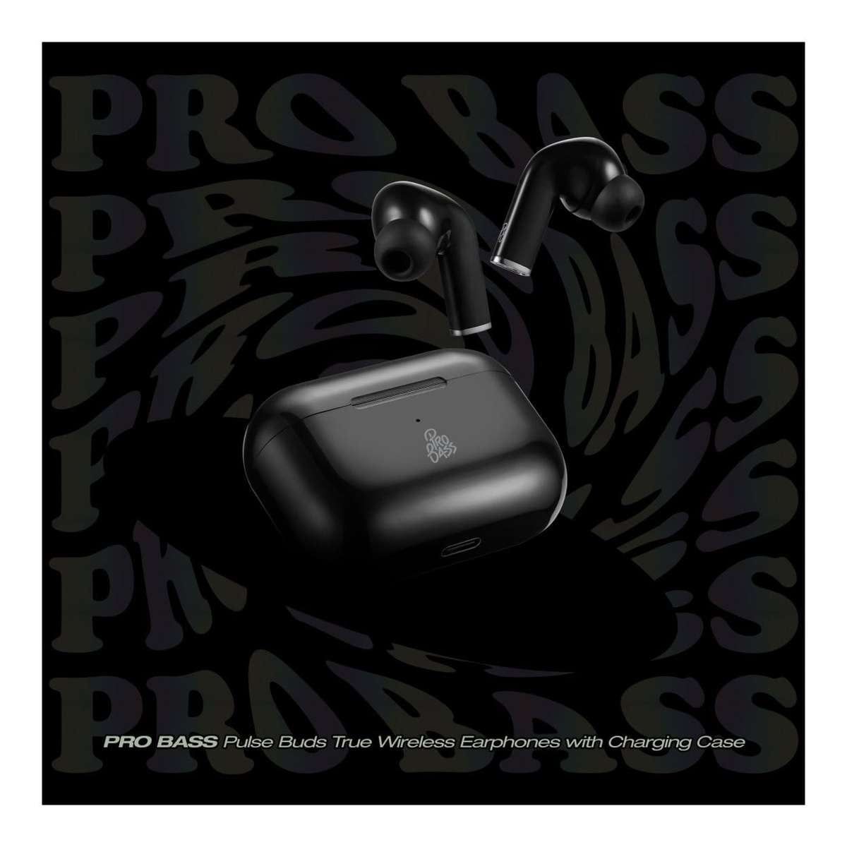 Pro Bass Pulse True Wireless Earbuds with Charging Case Black PR-1119-BK