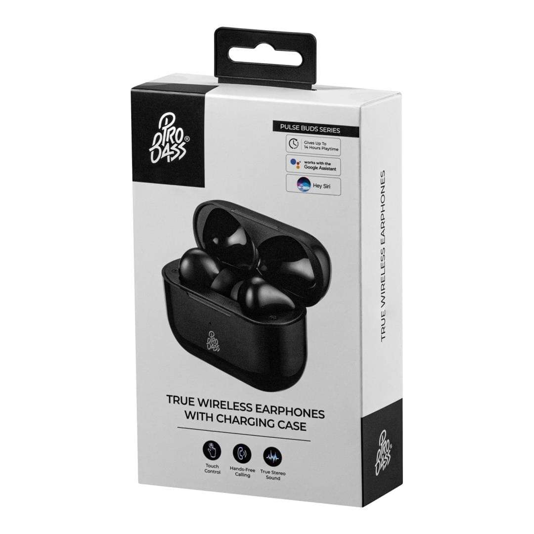 Pro Bass Pulse True Wireless Earbuds with Charging Case Black PR-1119-BK