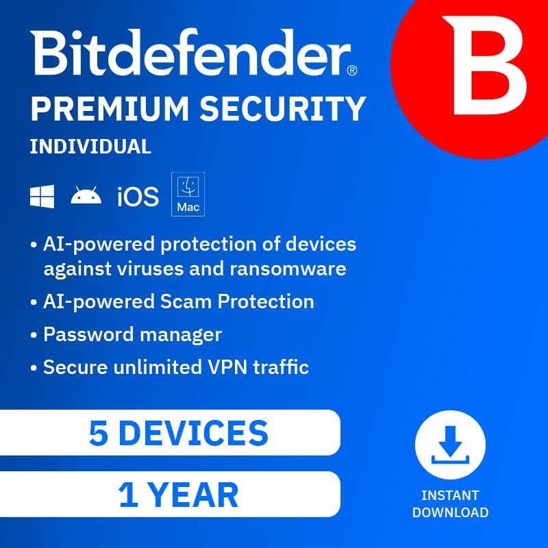 Bitdefender Premium Security Individual 5 Device 1-Year Subscription Download