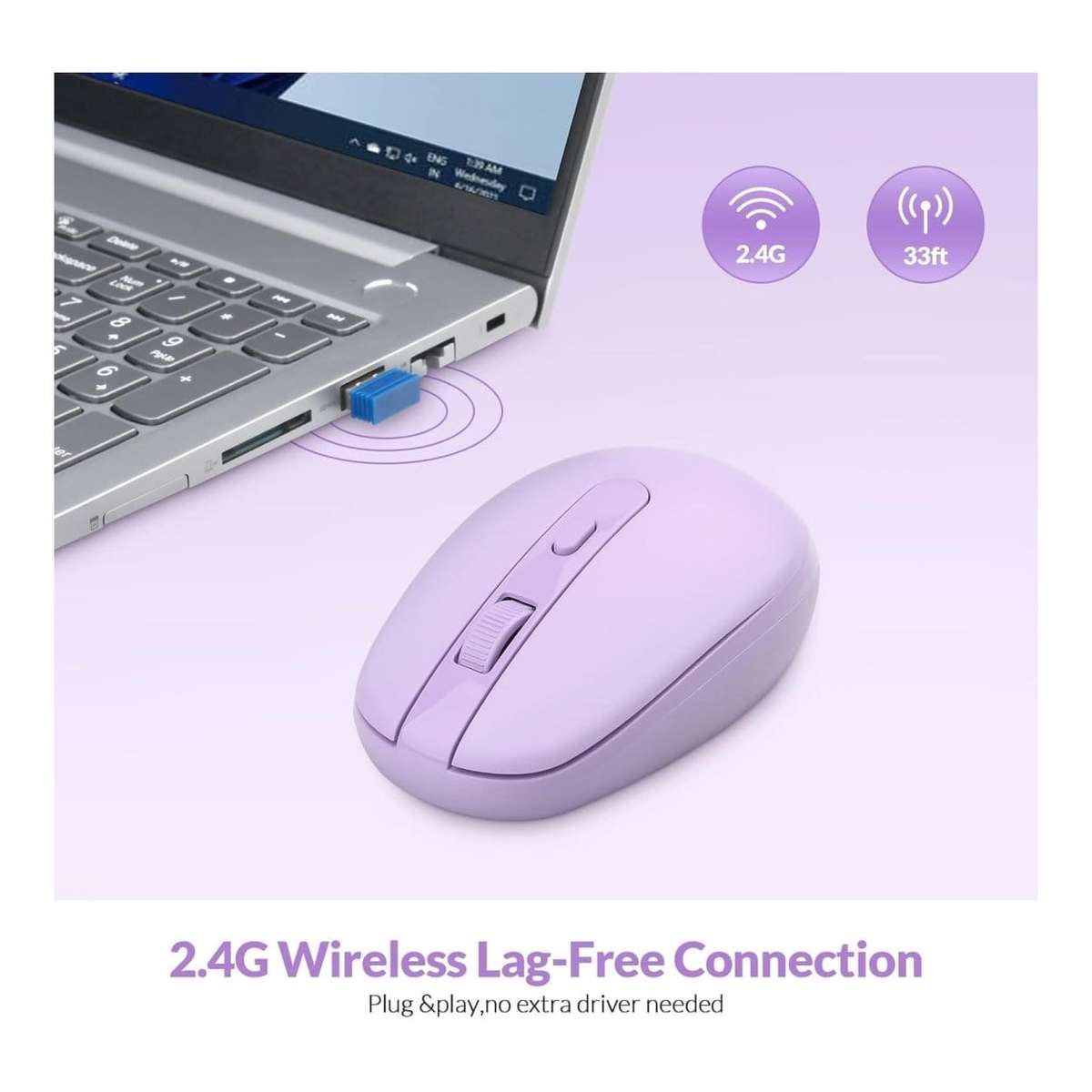 RII RM700-PURP Silent 2.4G Wireless Mouse Purple