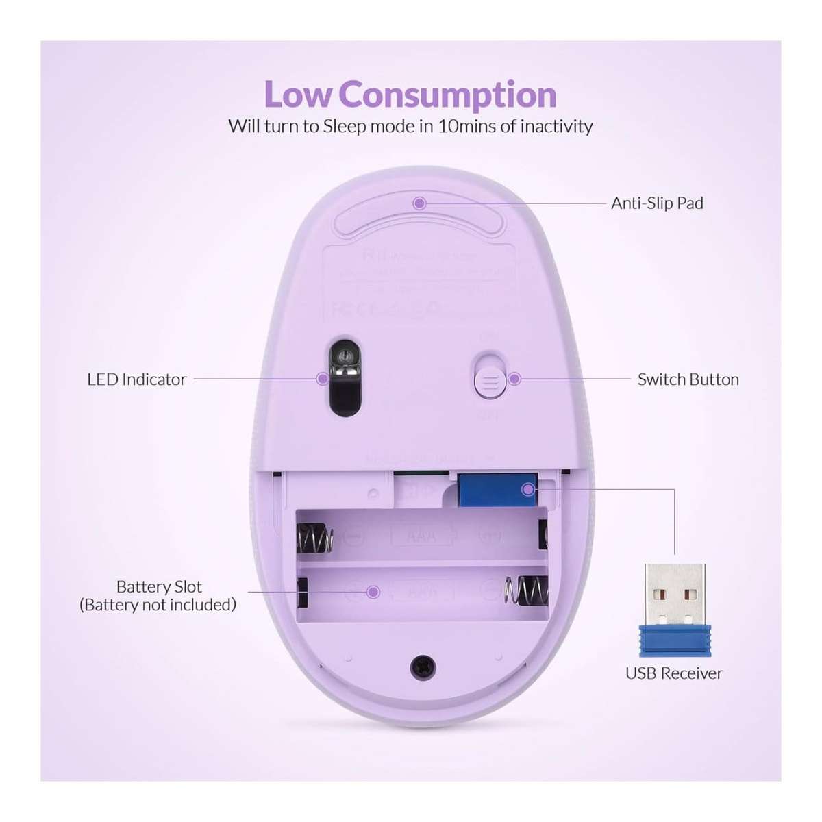 RII RM700-PURP Silent 2.4G Wireless Mouse Purple