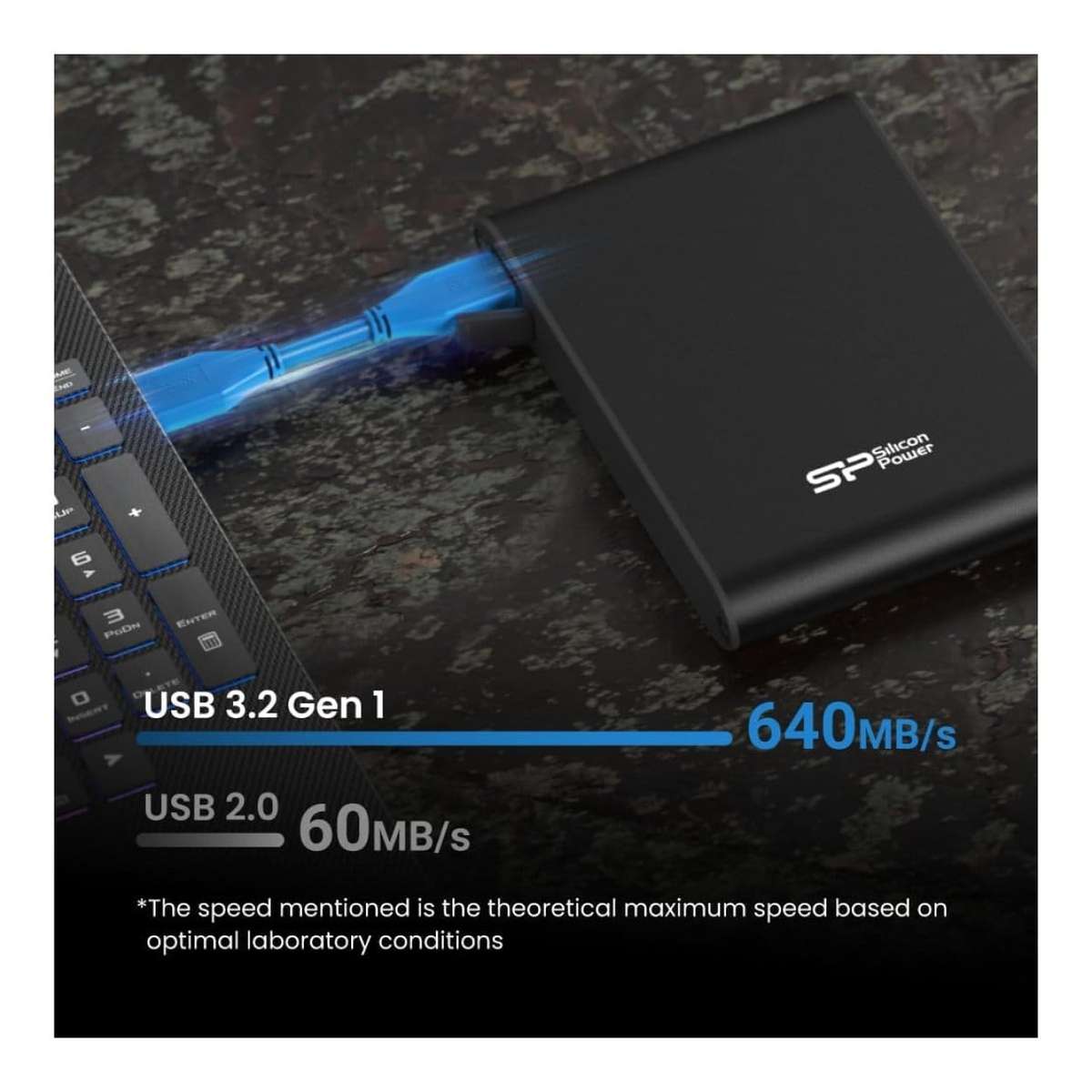 Silicon Power Vault A80 2.5-inch 2TB USB-A Black External Hard Drive SP020TBPHDA80S3K