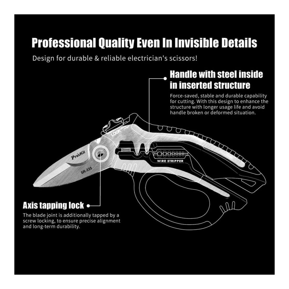 Pro'sKit 8-inch Industrial Angled Electricians Shears SR-335