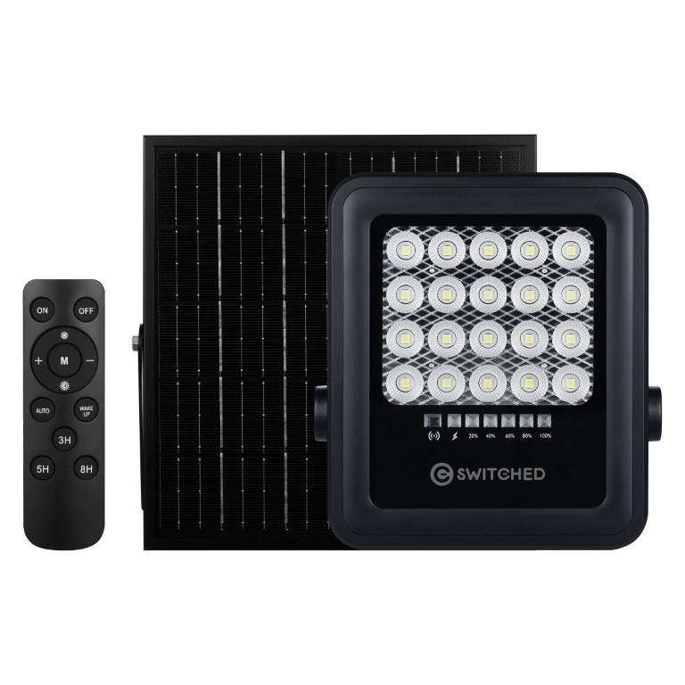 Switched Urban Pro Series 50W Floodlight with Solar Panel and Remote SWD-10037-50-BK