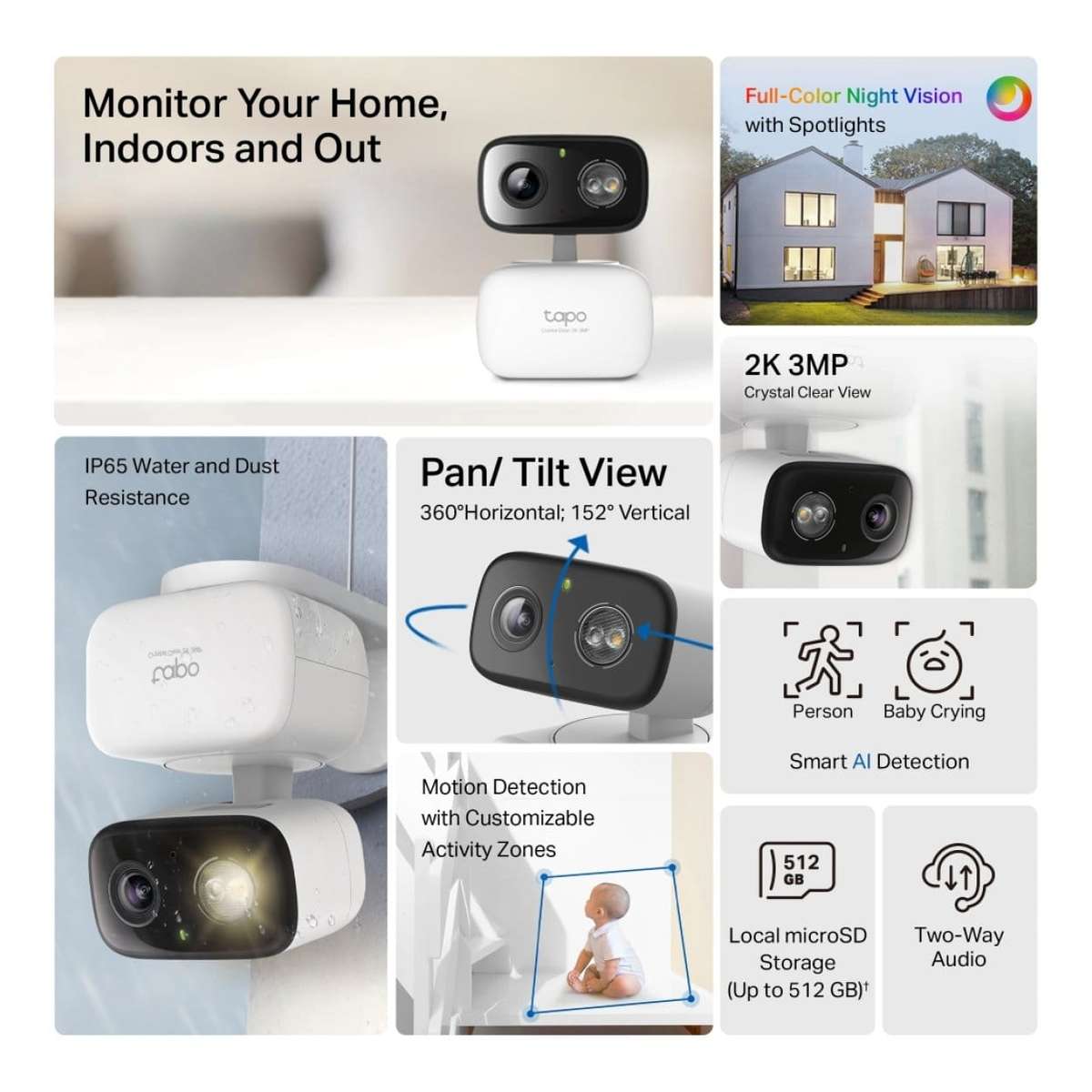 TP-Link Tapo C216 2K 3MP 4mm Wi-Fi Pan/Tilt Home Security Camera