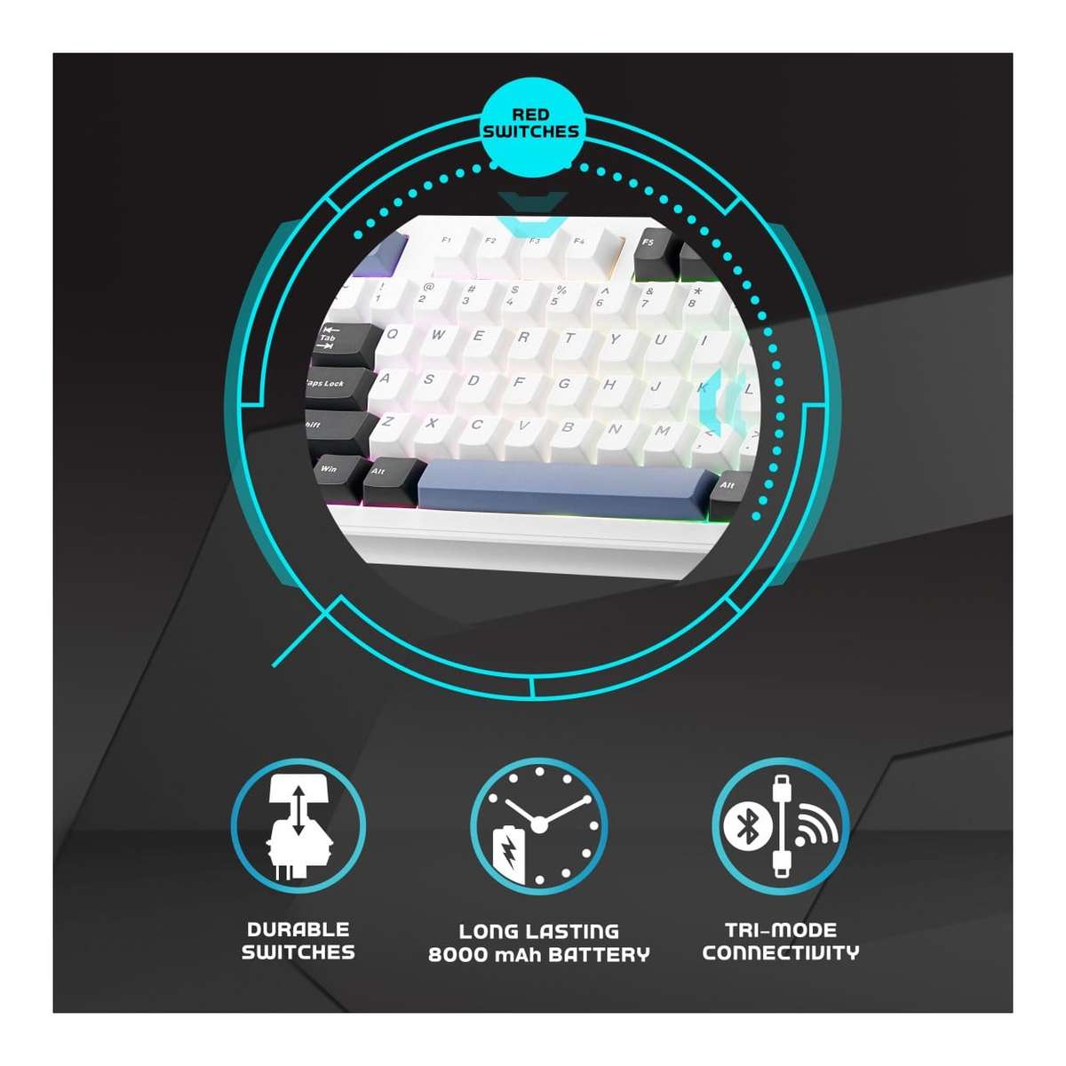 Volkano Obsidian X1 TKL Tri-mode Wireless Gaming Keyboard VG-210-BK