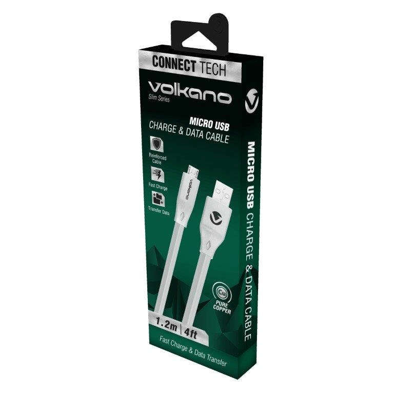 Volkano Slim Series 1.2m Micro USB Charge and Data Cable White VK-20082-WT