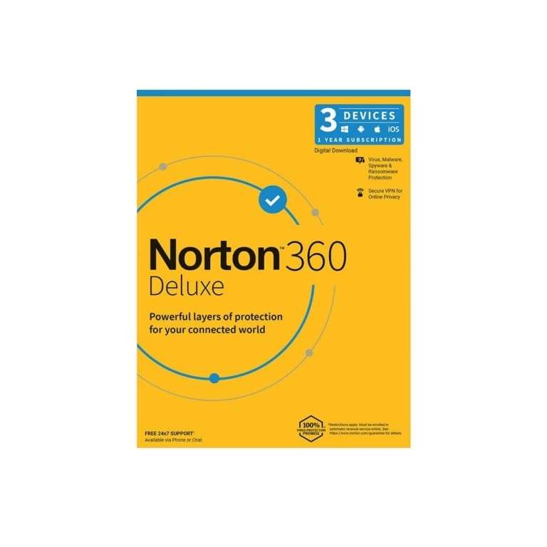 Norton 360 Deluxe for 3x PCs Macs Smartphones or Tablets - Single-user 1-year Subscription Download