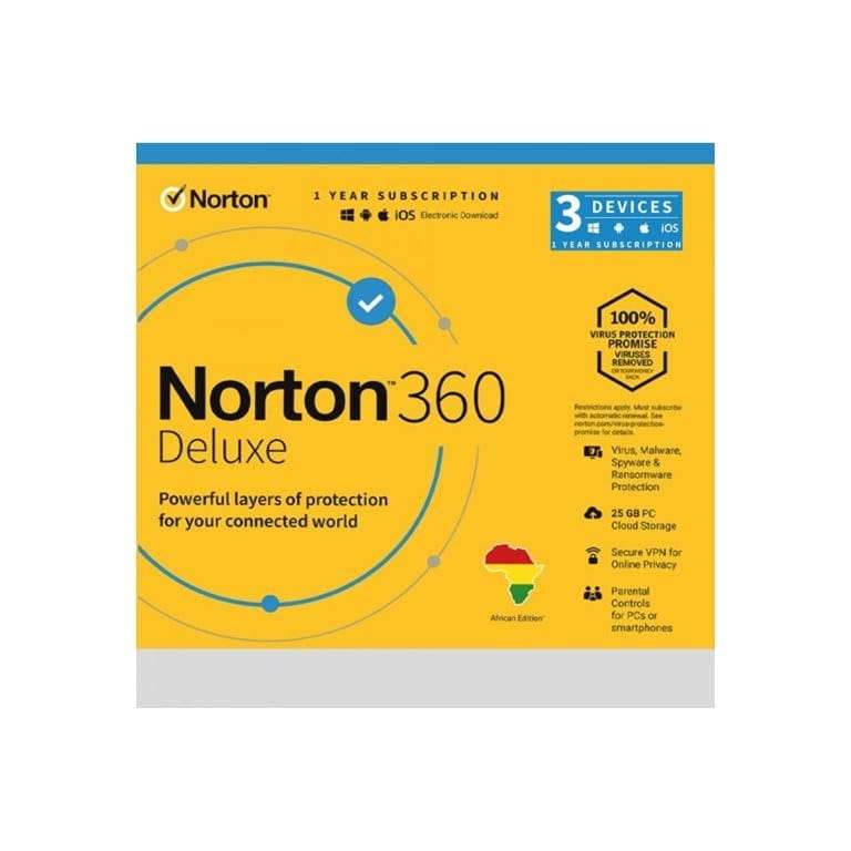 Norton 360 Deluxe for 3x PCs Macs Smartphones or Tablets - Single-user 1-year Subscription Download