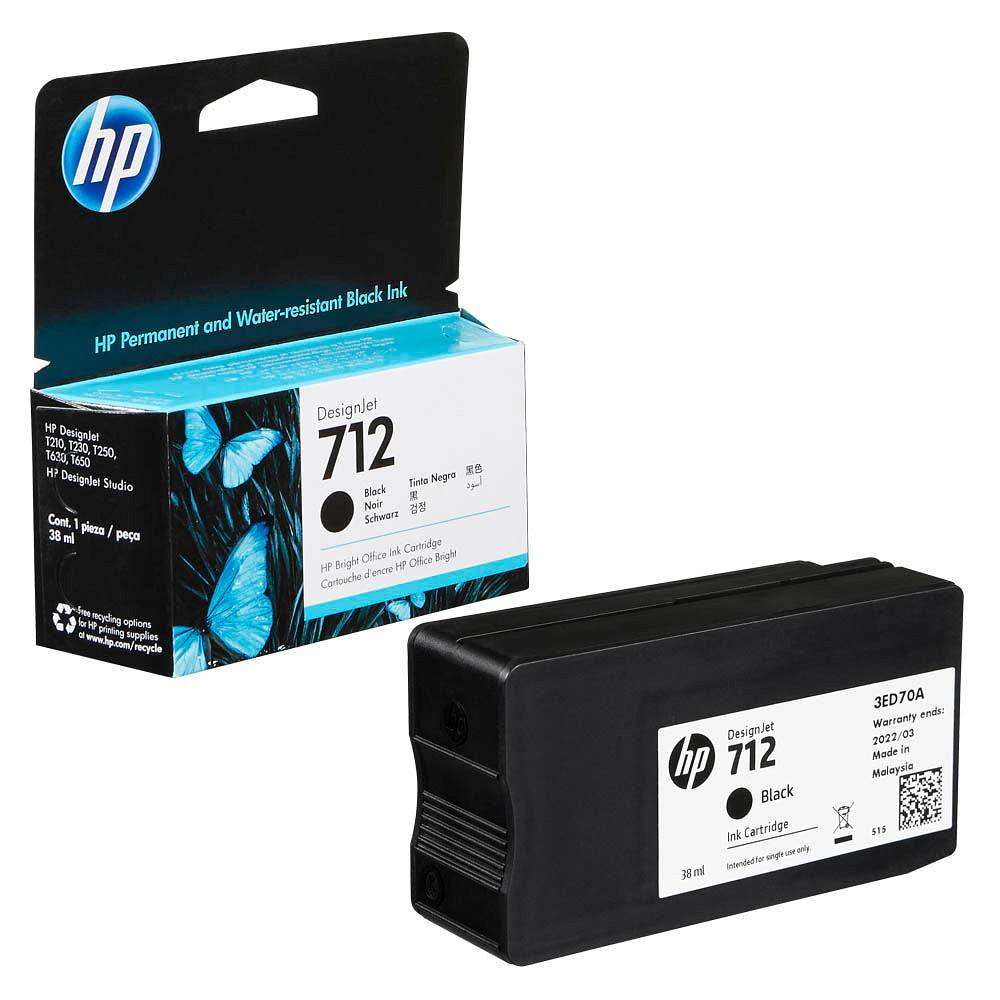 HP 712 38-ml Black Printer Ink Cartridge Original 3ED70A Single-pack