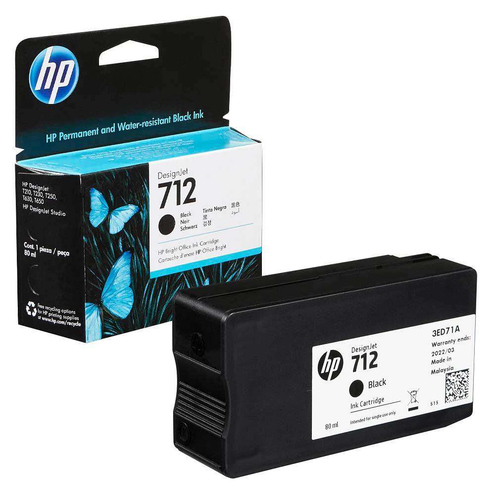 HP 712 80-ml Black Printer Ink Cartridge Original 3ED71A Single-pack
