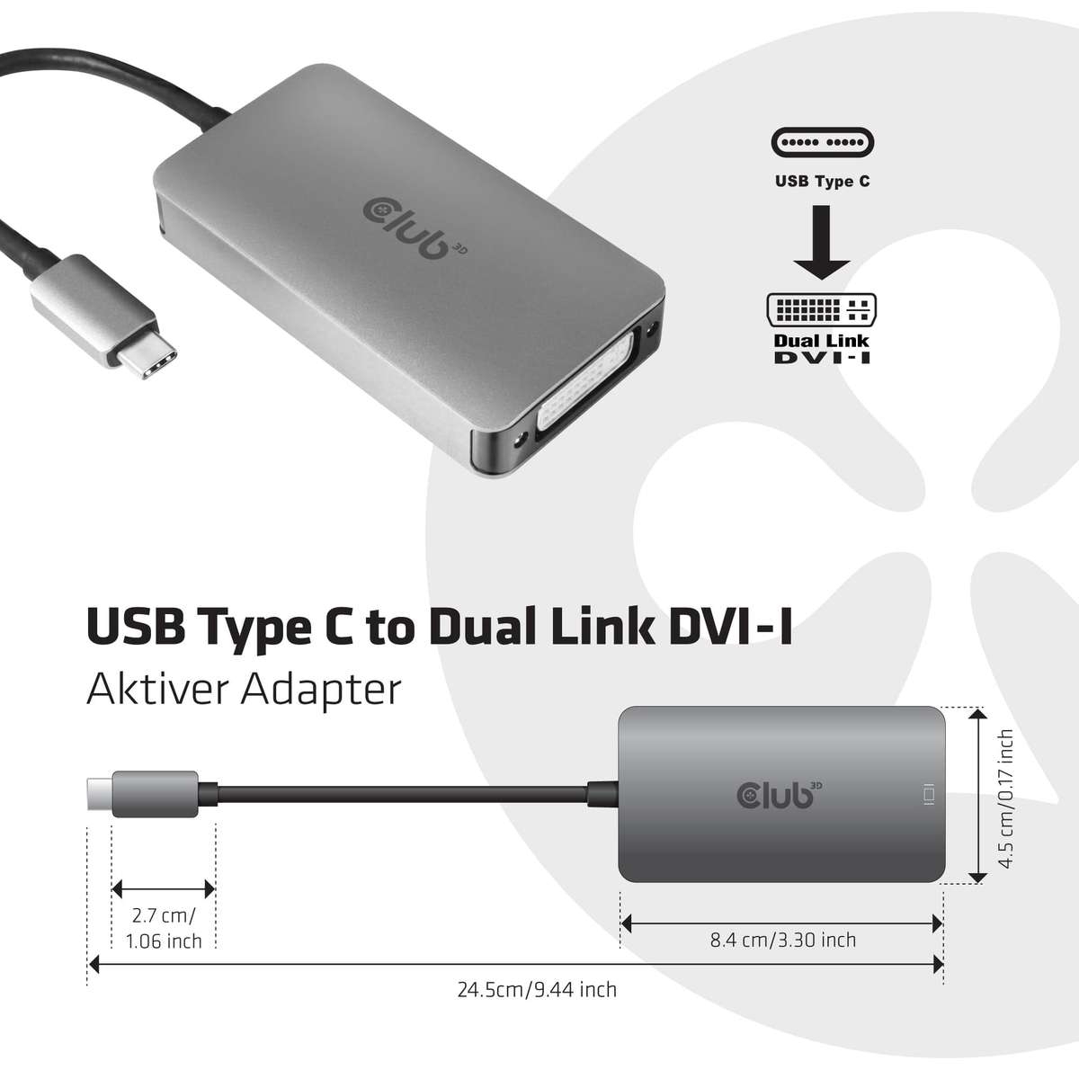 Club 3D Type-C to Dual Link DVI-D Adapter CAC-1510