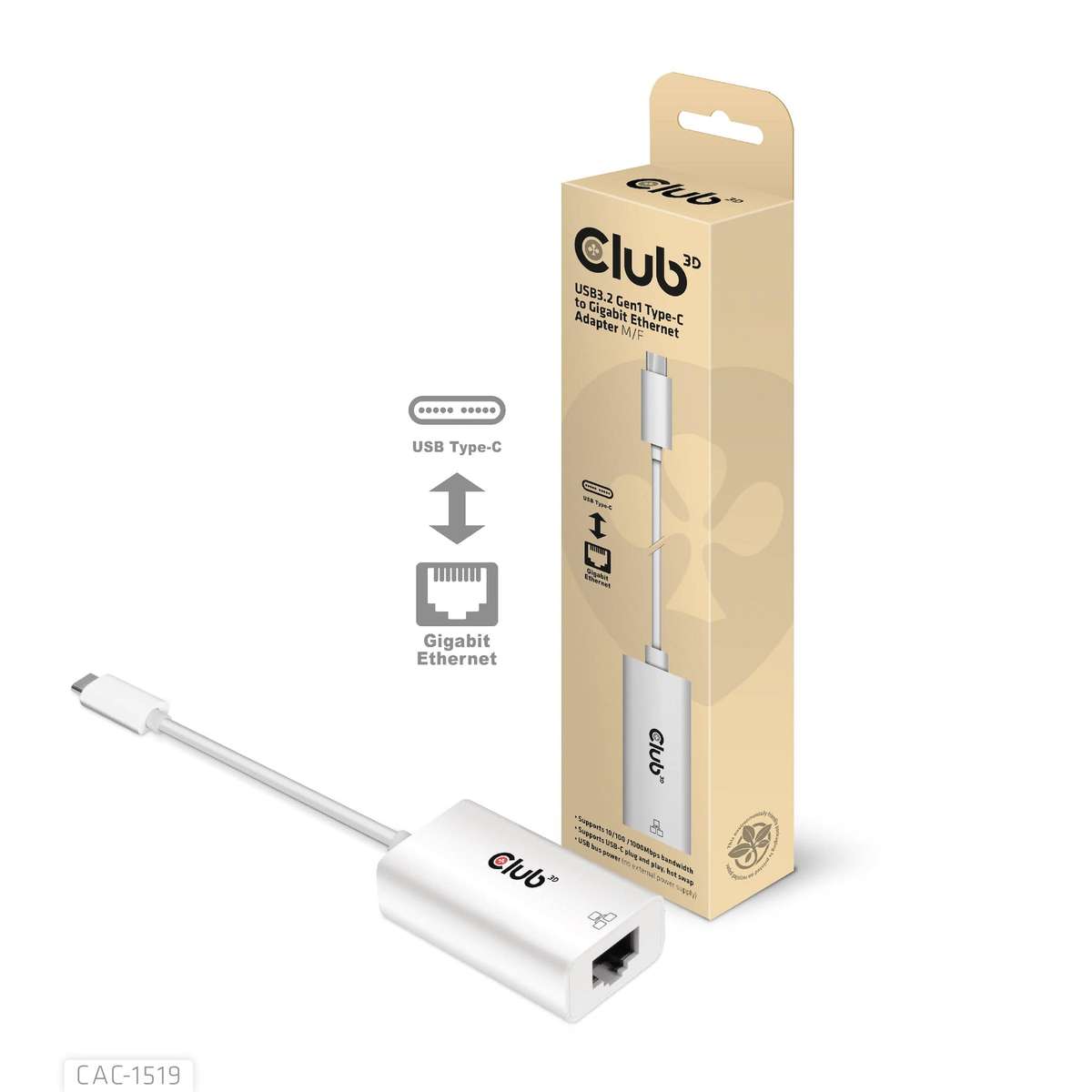 Club 3D CAC-1519 USB3.2 Gen1 Type-C to Gigabit Ethernet Adapter M/F