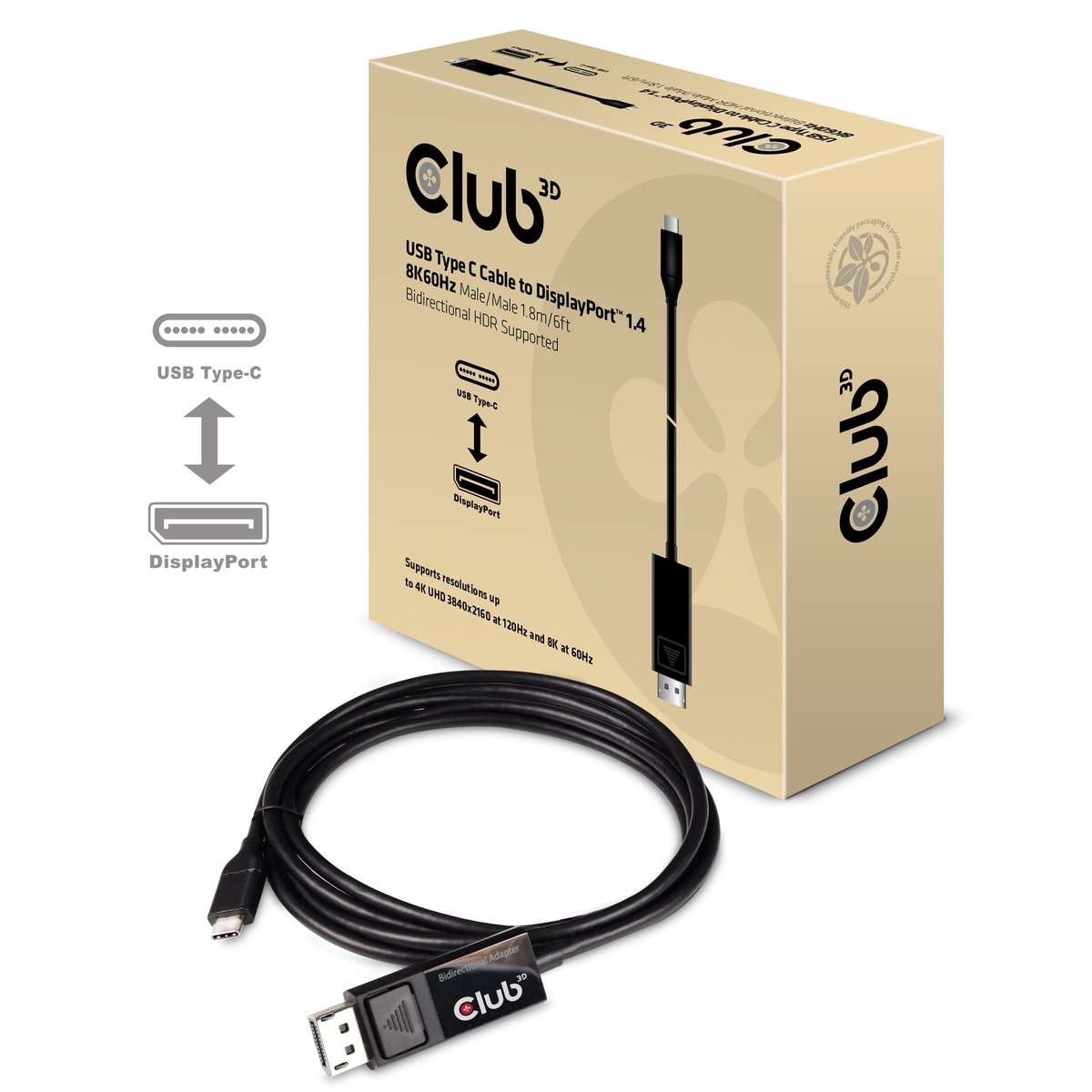 Club 3D CAC-1557 1.8m USB Type C to DP 1.4 8K 60Hz M/M Cable
