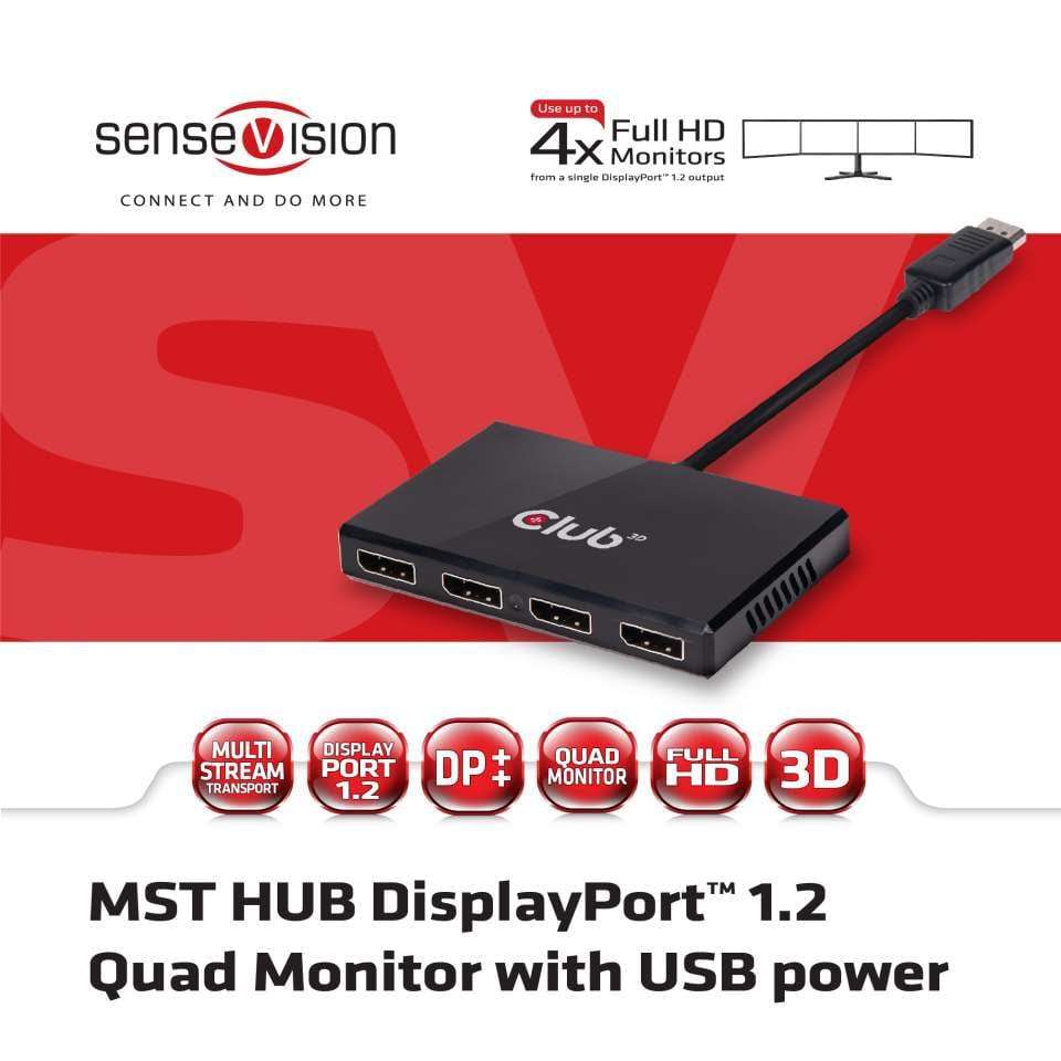 Club 3D CSV-6400 Multi Stream Transport Hub DisplayPort 1.2 Quad Monitor USB Powered