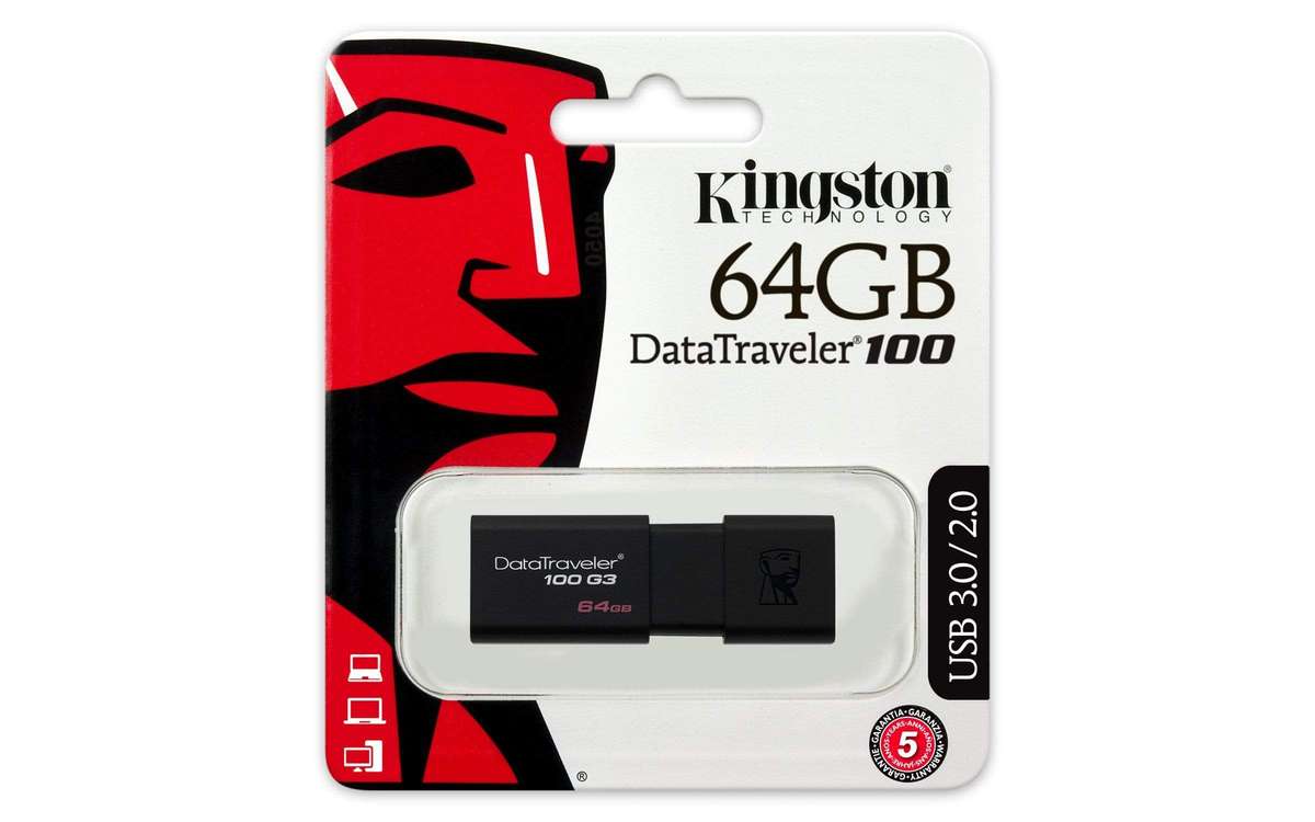 Kingston DataTraveler 100 G3 64GB USB 3.2 Gen 1 Type-A Black USB Flash Drive DT100G3/64GB