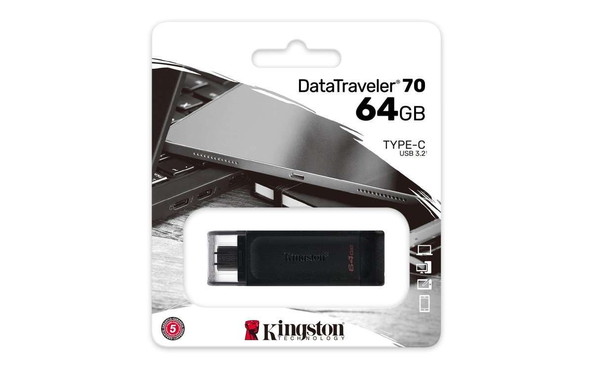 Kingston DataTraveler 70 64GB USB 3.2 Gen 1 Type-C Black USB Flash Drive DT70/64GB