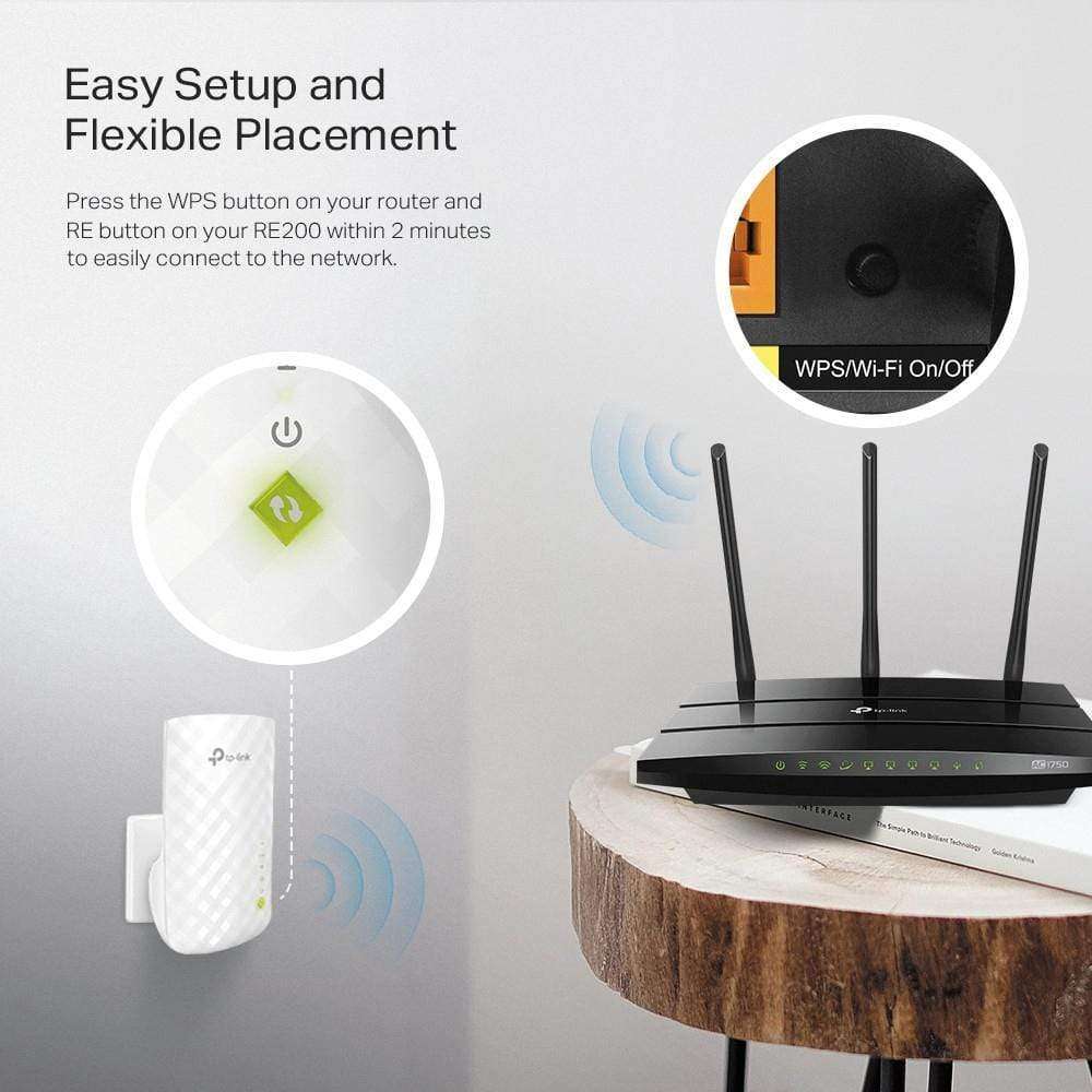TP-Link RE200 AC750 Wi-Fi 5 Range Extender Repeater White 10/100 Mbits