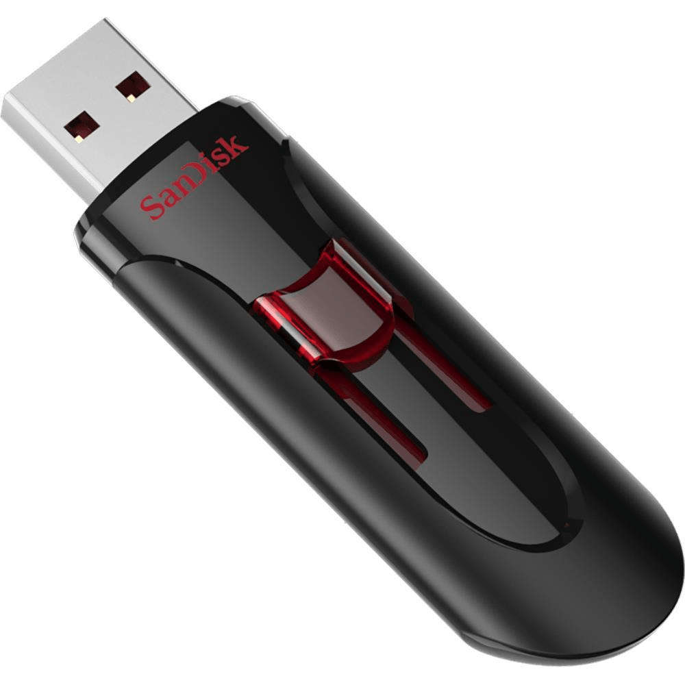 Sandisk UFM 64GB USB CRUZER GLIDE 3.0 Type-A 3.2 Gen 1 Black and Red USB Flash Drive SDCZ600-064G-G3
